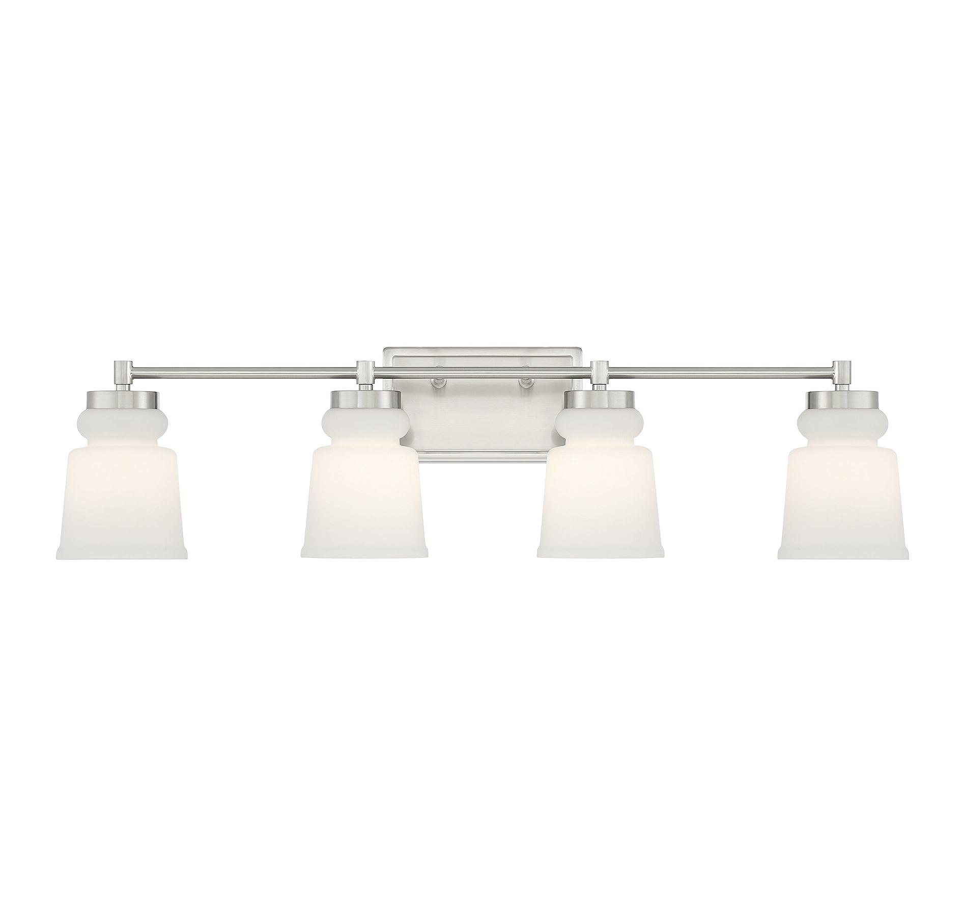 Brushed Nickel 4-Light Bathroom Vanity Light with Milk Glass Shades