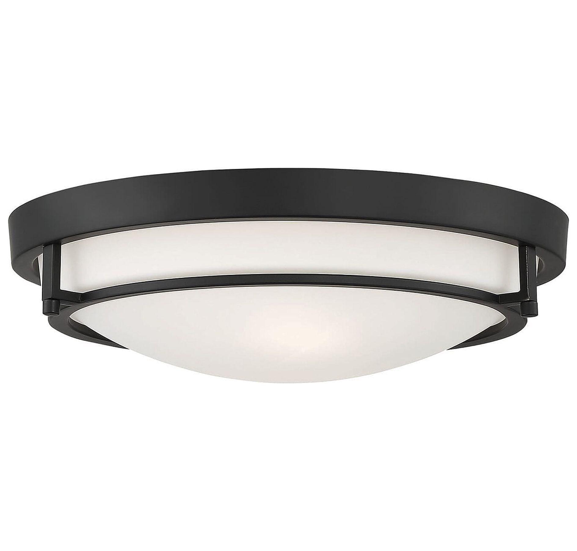 Matte Black and White Glass 2-Light Flush Mount Ceiling Light