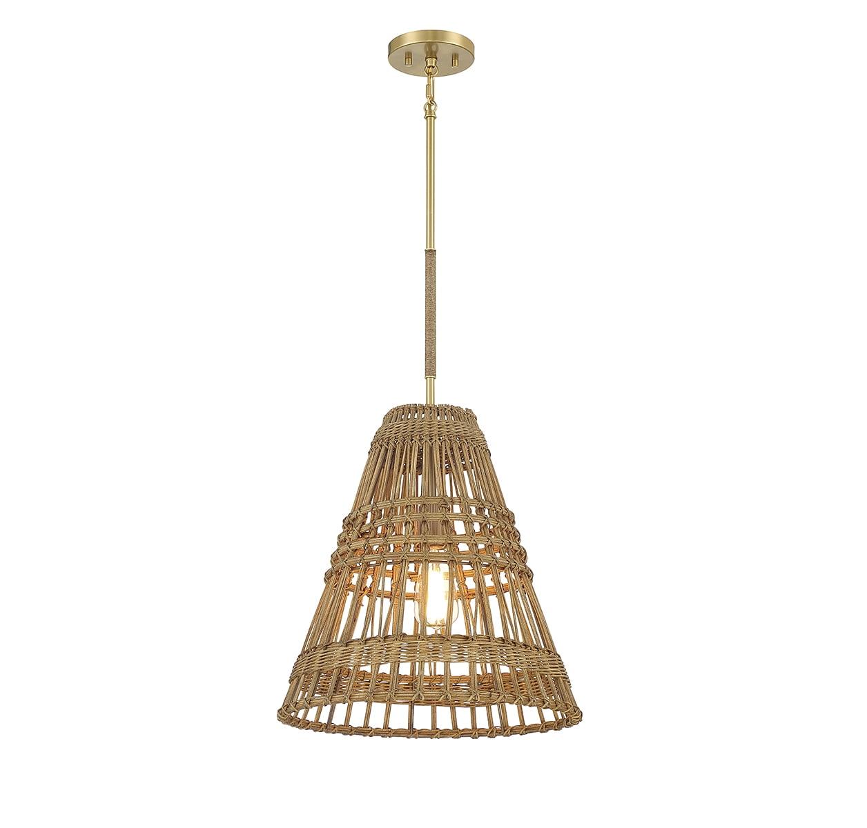 Natural Brass Pendant Light with Rattan Shade