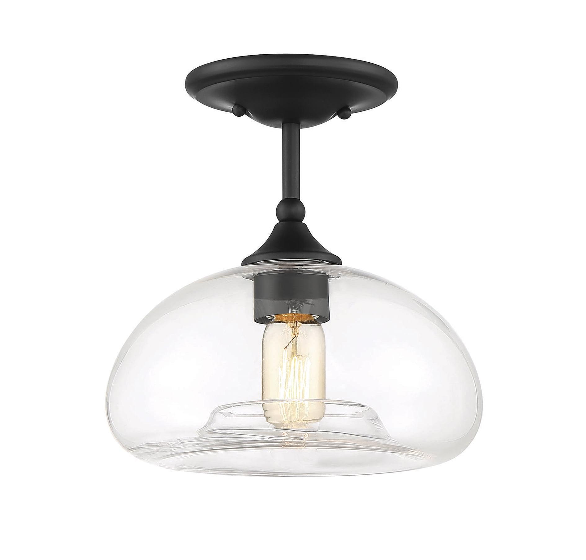 Matte Black and Clear Glass Semi-Flush Ceiling Light