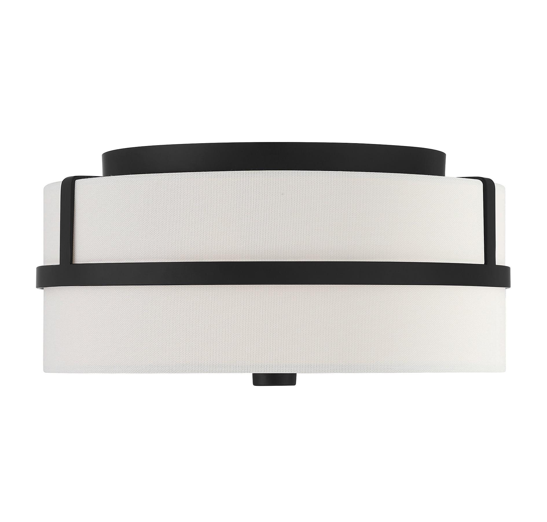 Contemporary Matte Black Drum Ceiling Light with Glass & Nickel
