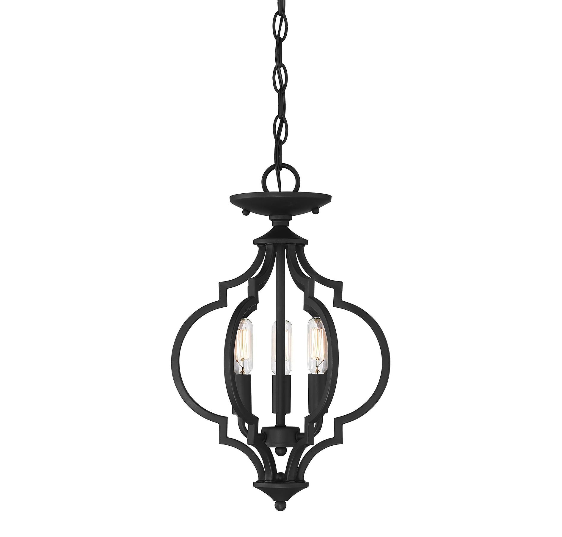 Matte Black Quatrefoil 3-Light Semi-Flush Mount Pendant