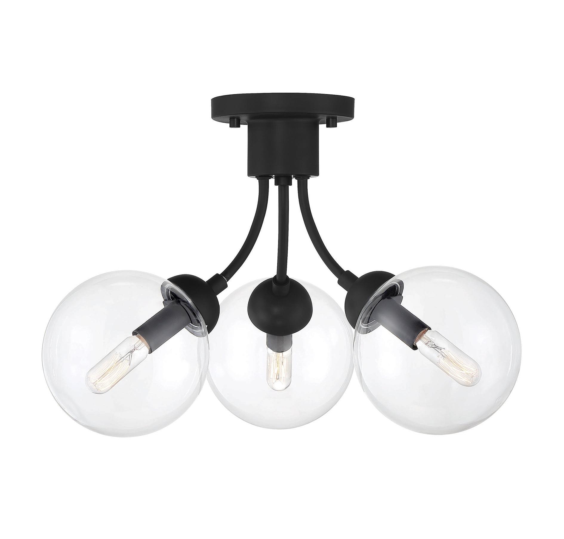 Matte Black Globe 3-Light Ceiling Semi-Flush Mount with Clear Glass