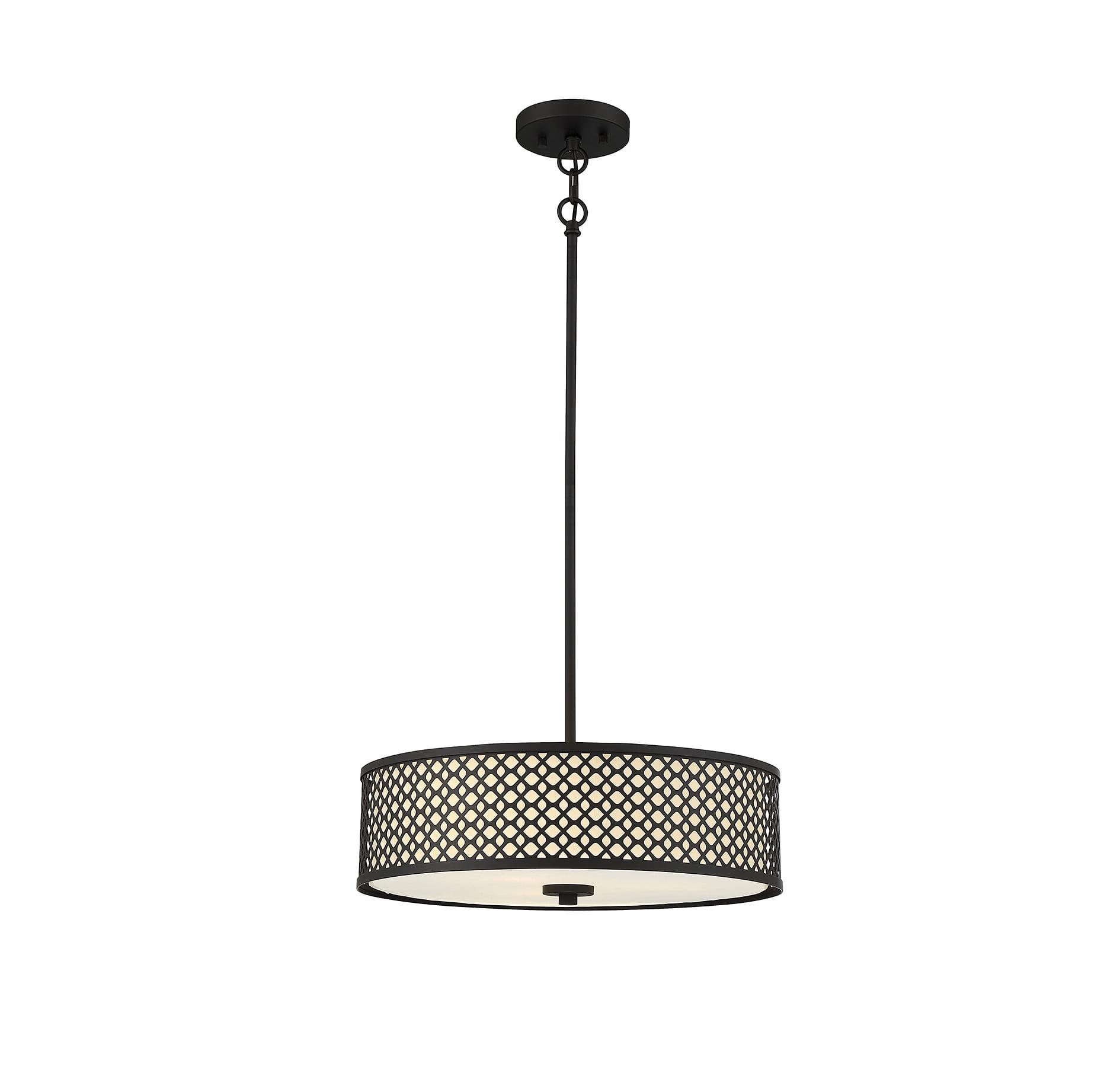 Matte Black Drum Pendant Light with Nickel Accents