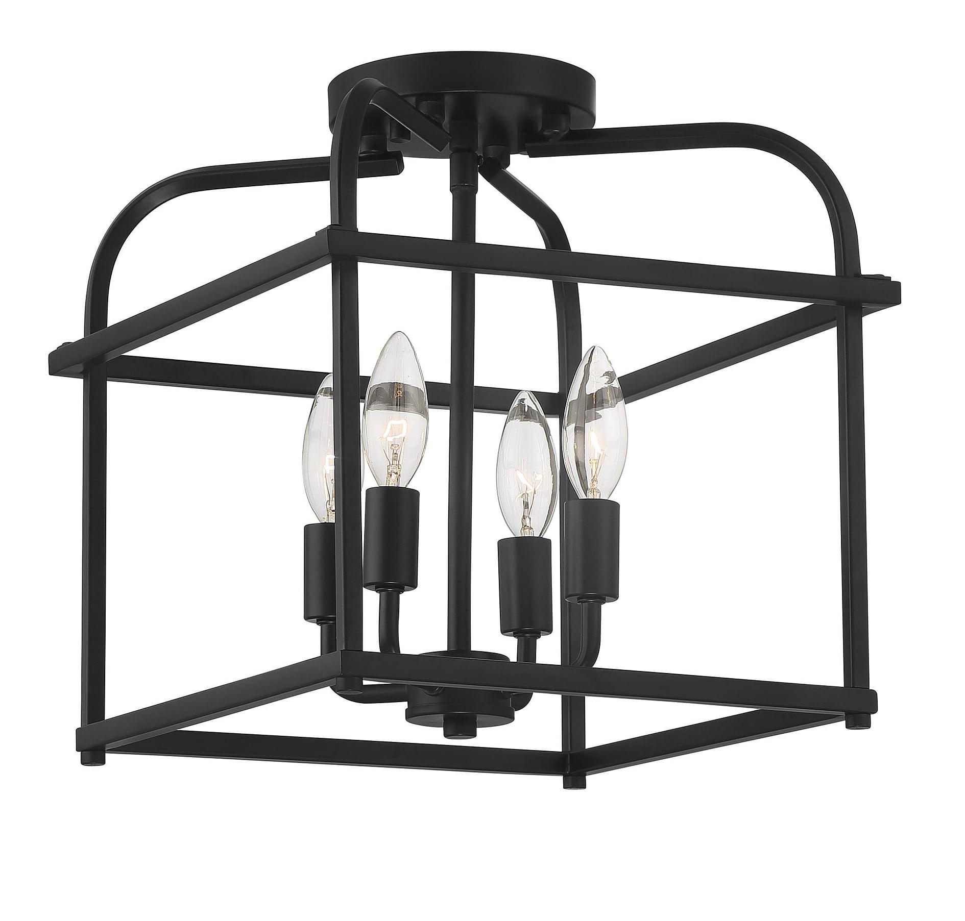 Geometric Charm 4-Light Matte Black Semi-Flush Ceiling Fixture