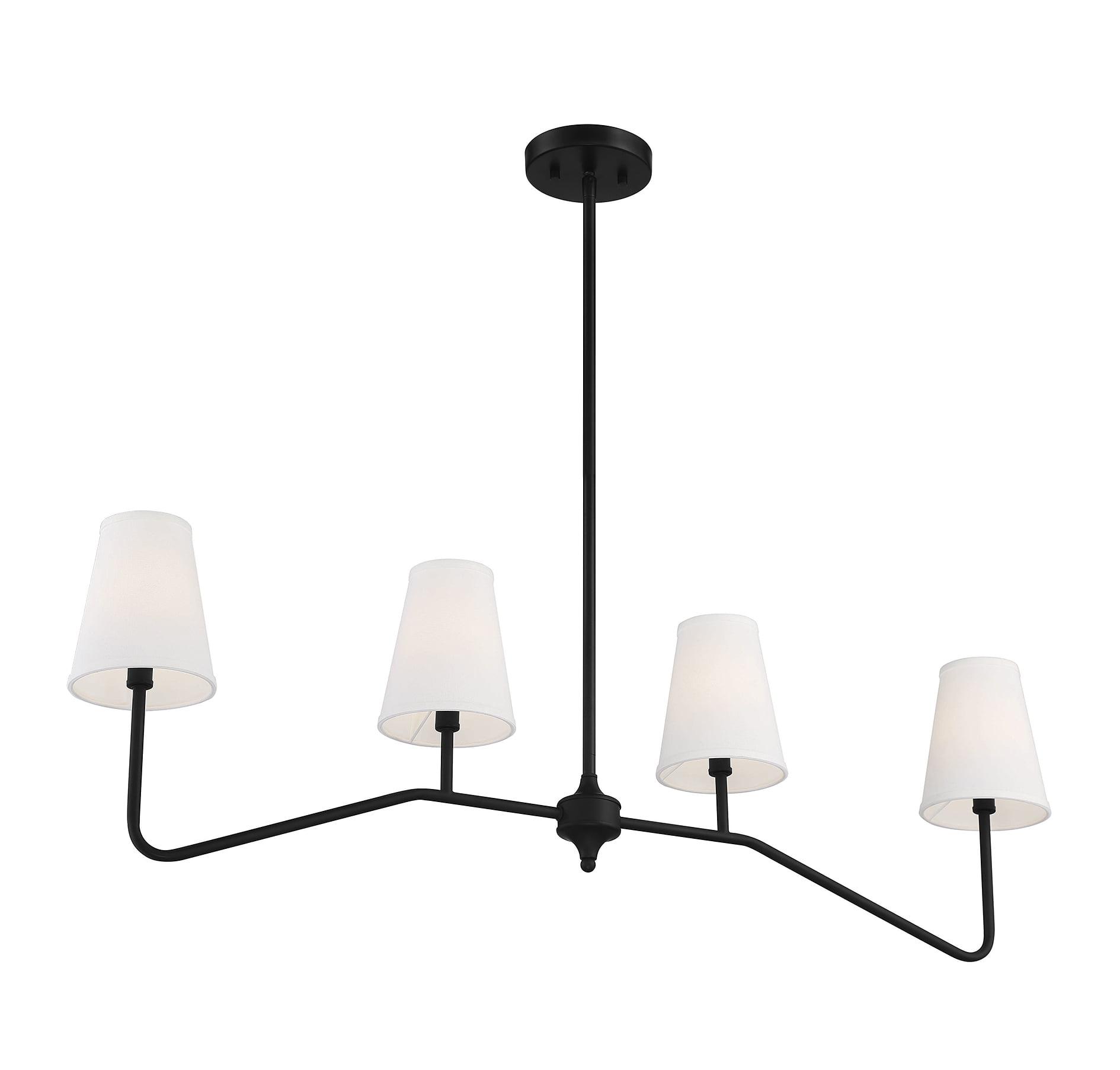 Matte Black 4-Light Linear Pendant Chandelier with White Shades