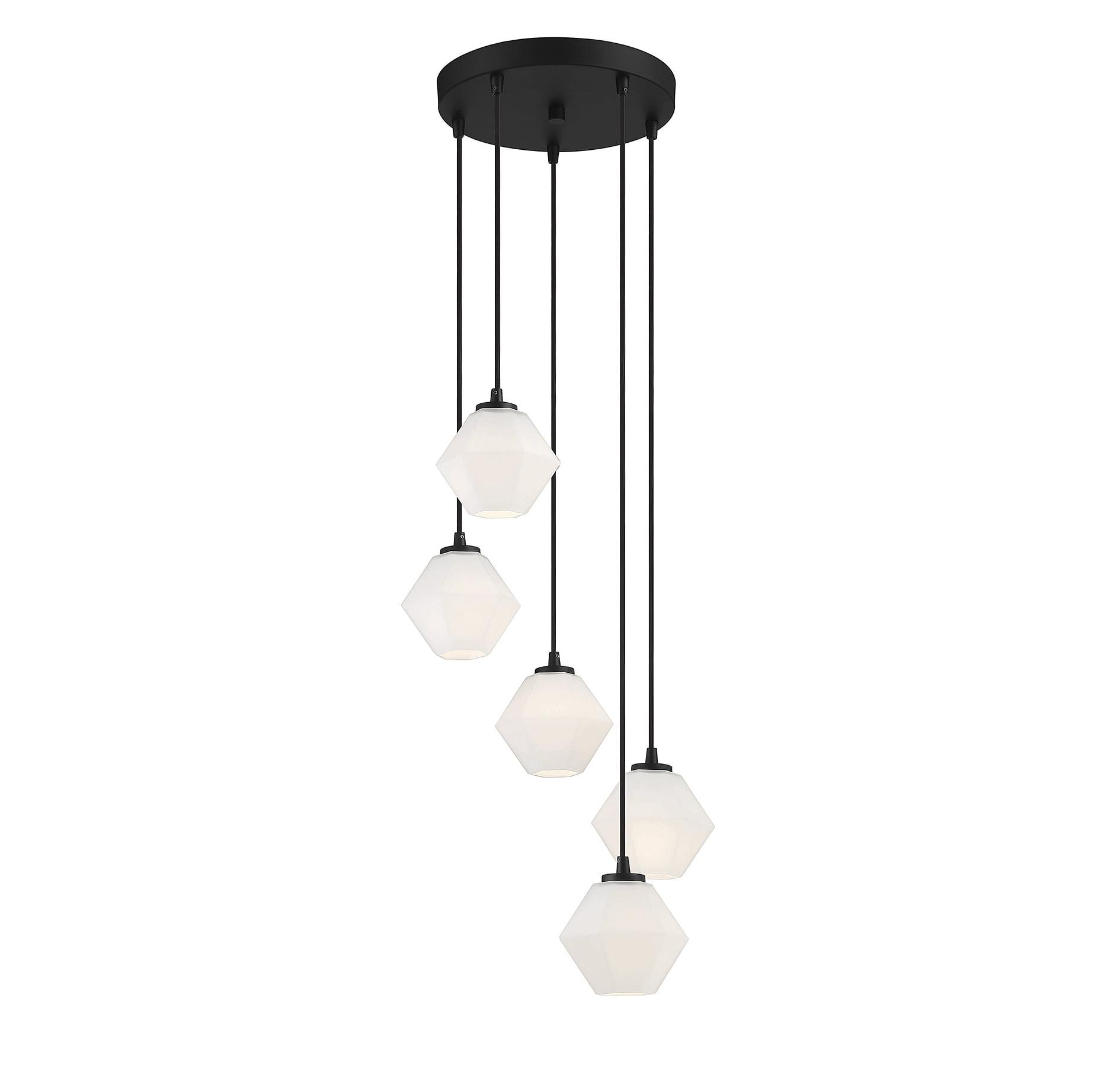 Matte Black 5-Light Chandelier with Hexagon Shades