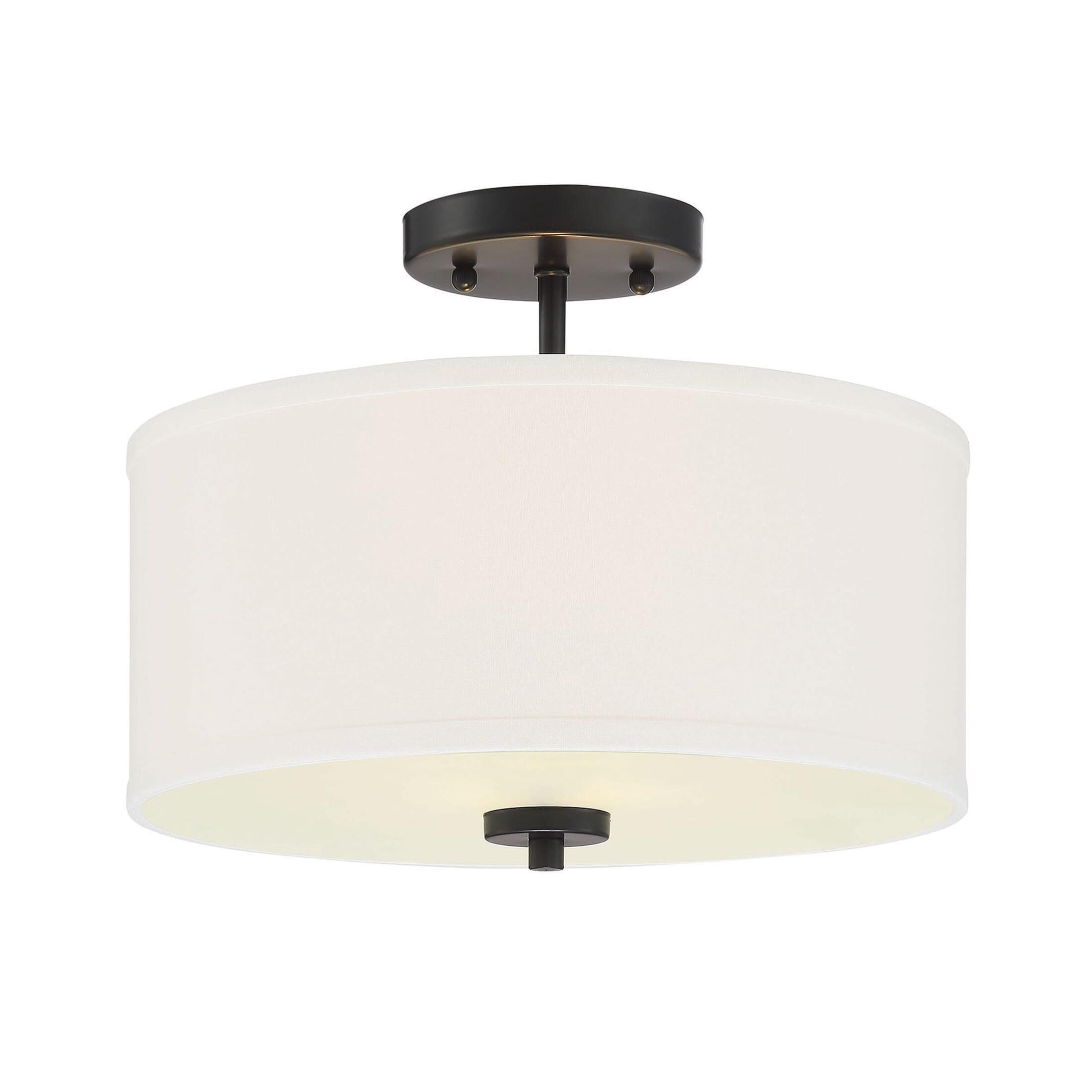 Cassie Contemporary Matte Black Drum Ceiling Light with White Shade