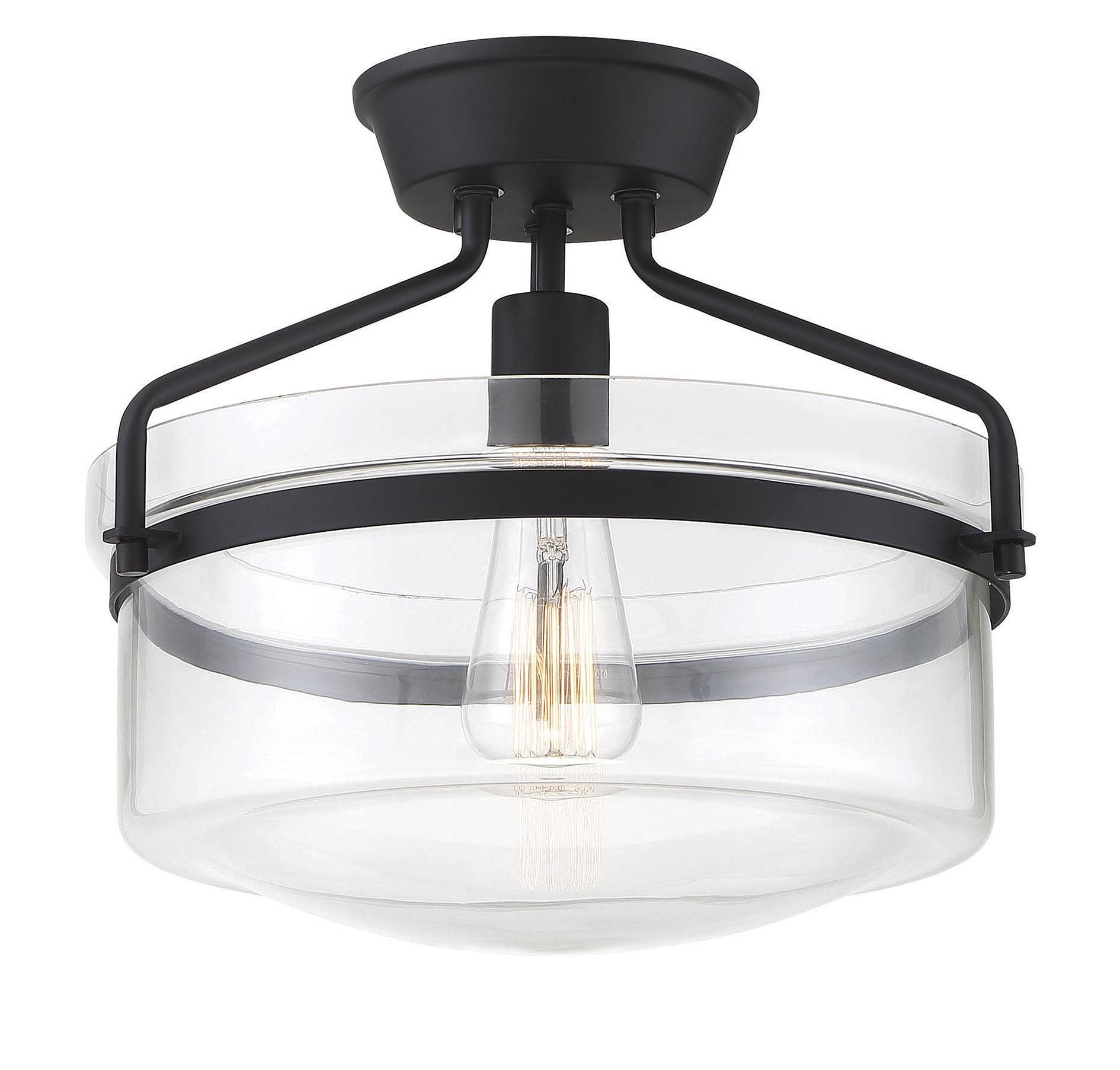 Gardner Matte Black Drum Glass Semi-Flush Ceiling Light