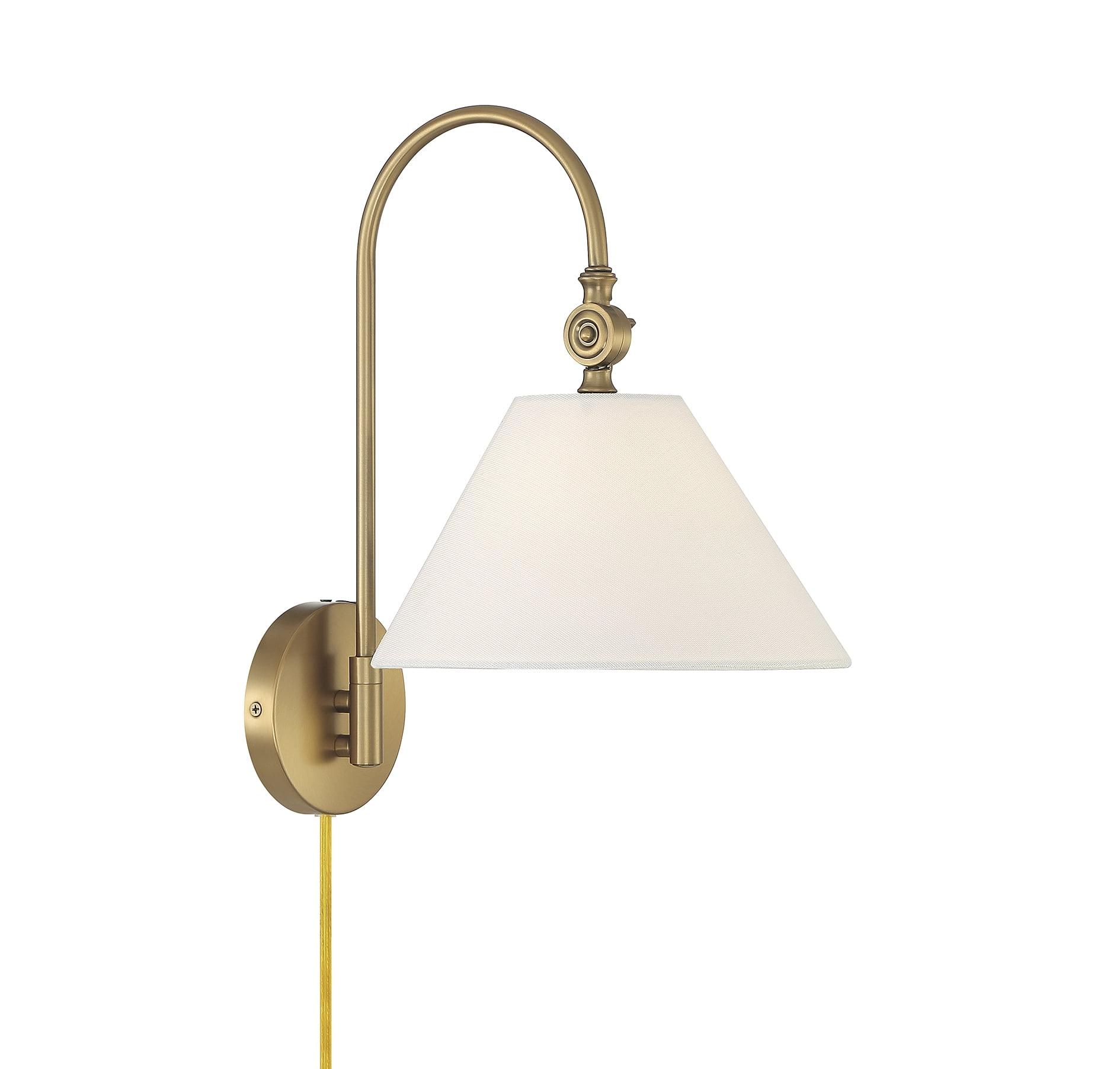 Meridian Adjustable Arm 16" Wall Sconce in Natural Brass with White Shade