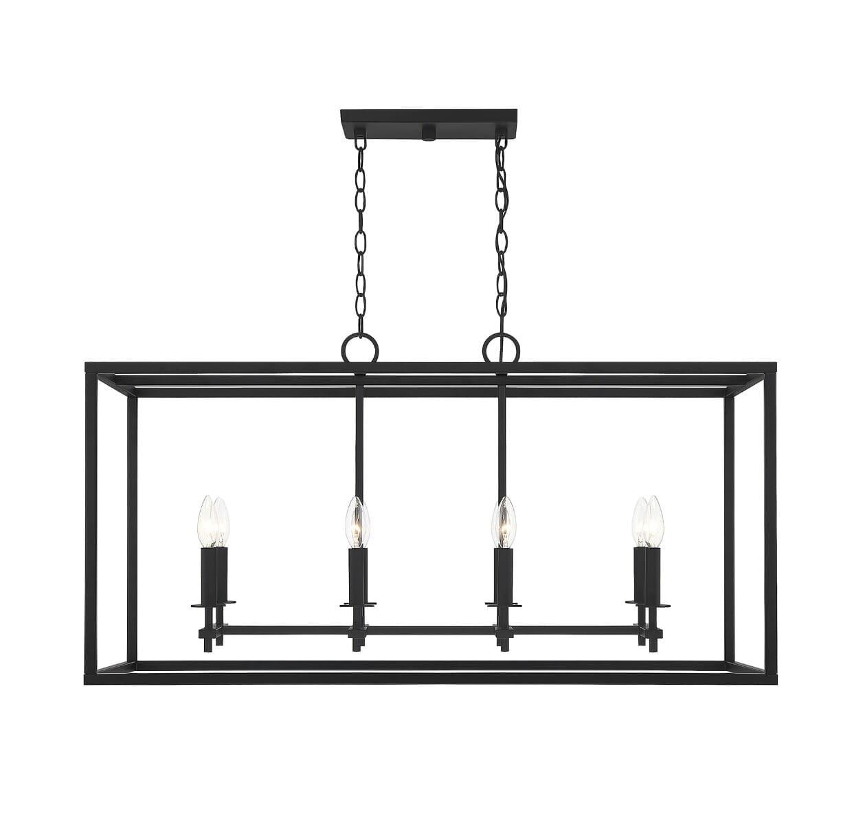 Matte Black 8-Light Outdoor Linear Chandelier by Meridian