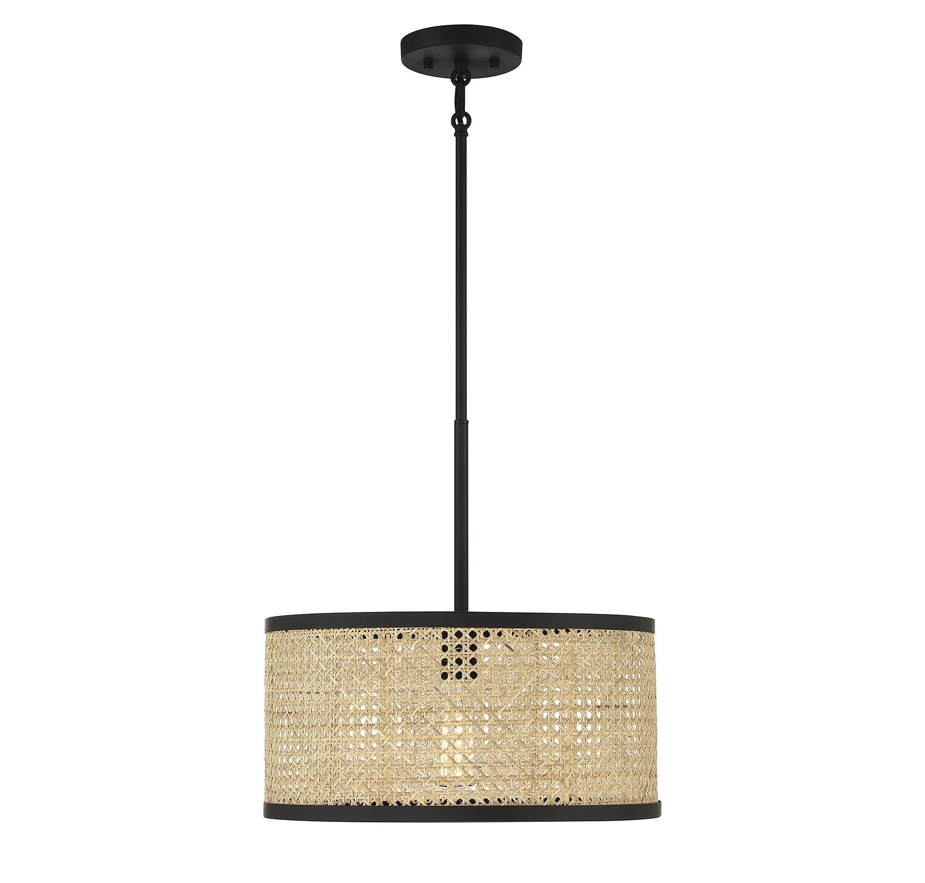 Mid-Century Modern Natural Cane & Matte Black 1-Light Pendant