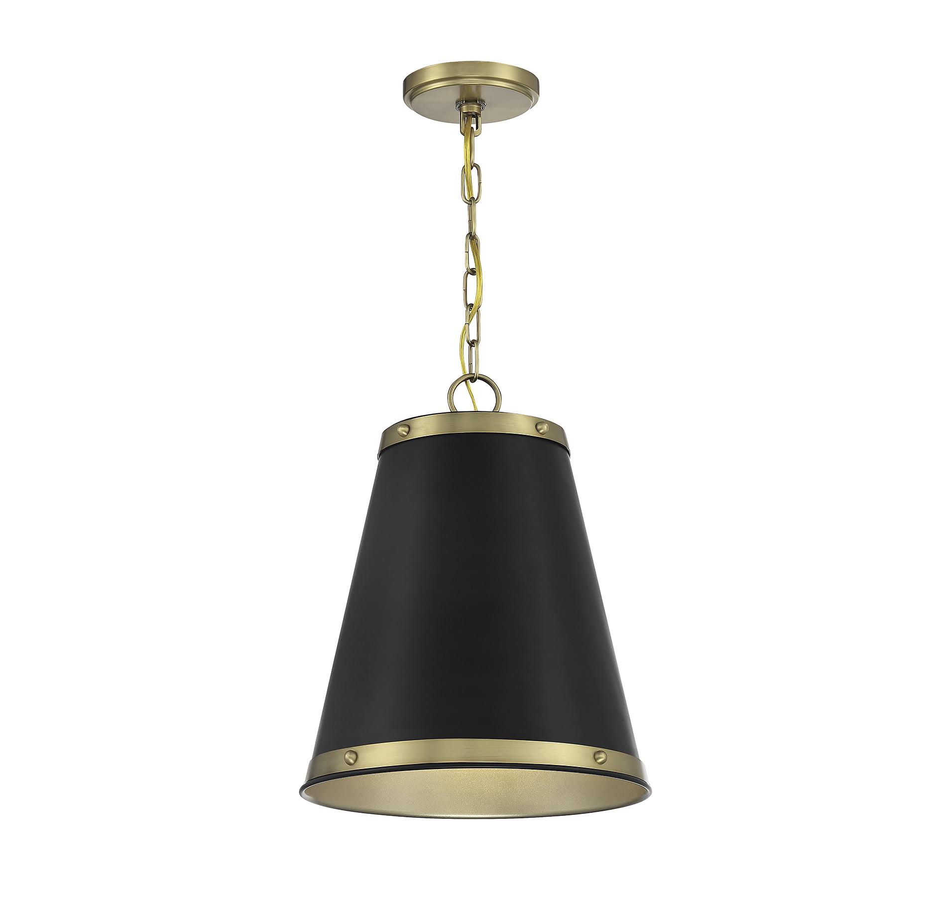 Matte Black and Natural Brass 1-Light Pendant with Glass Accents