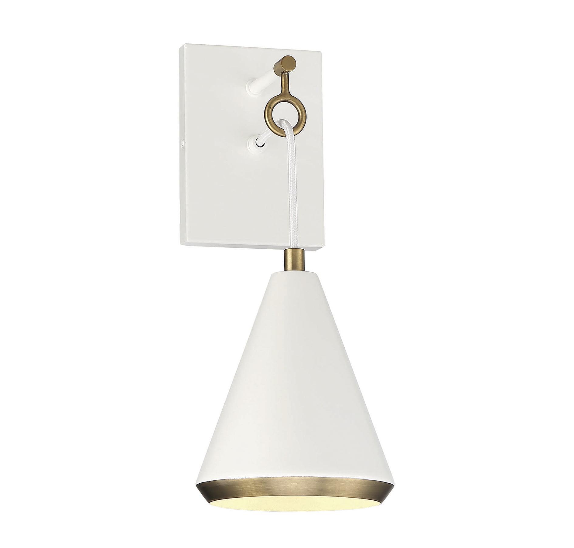 Contemporary White and Natural Brass Cone-Shaped Dimmable Sconce