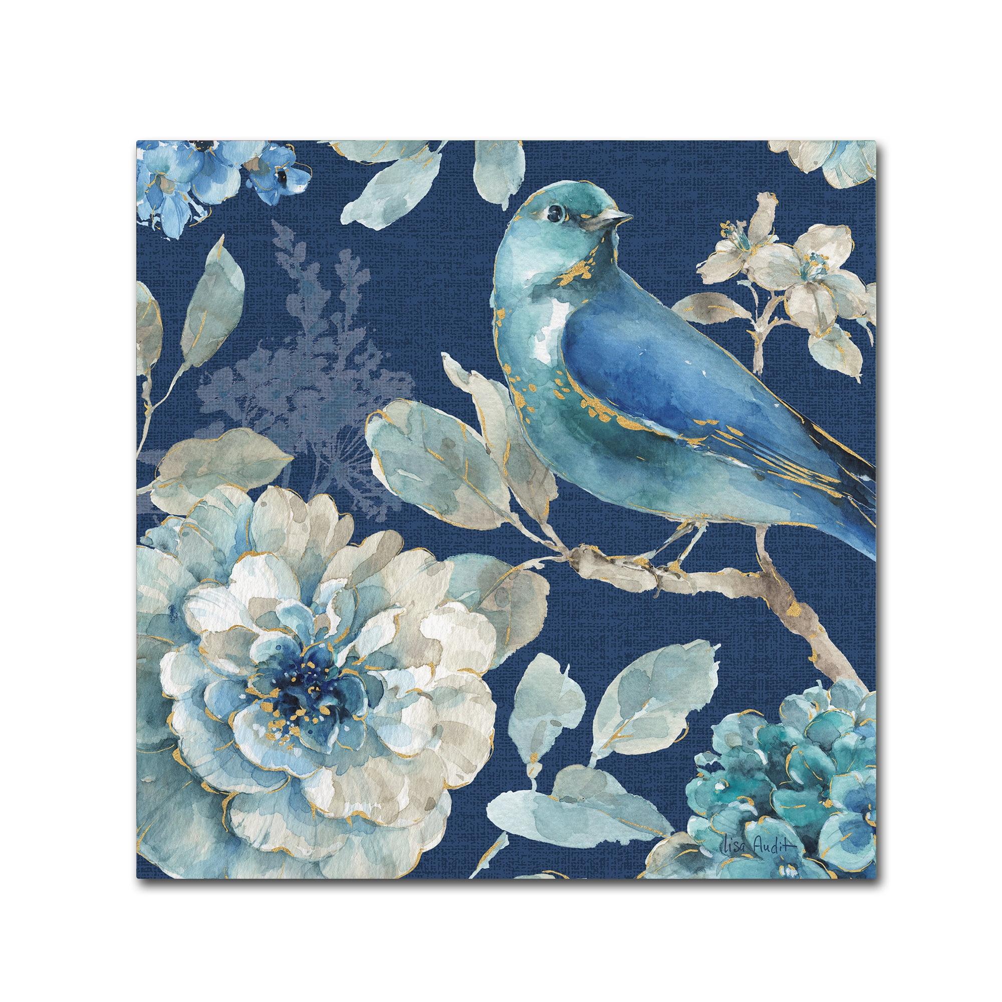 Indigold XXIII Blue and Gold Bird Canvas Painting