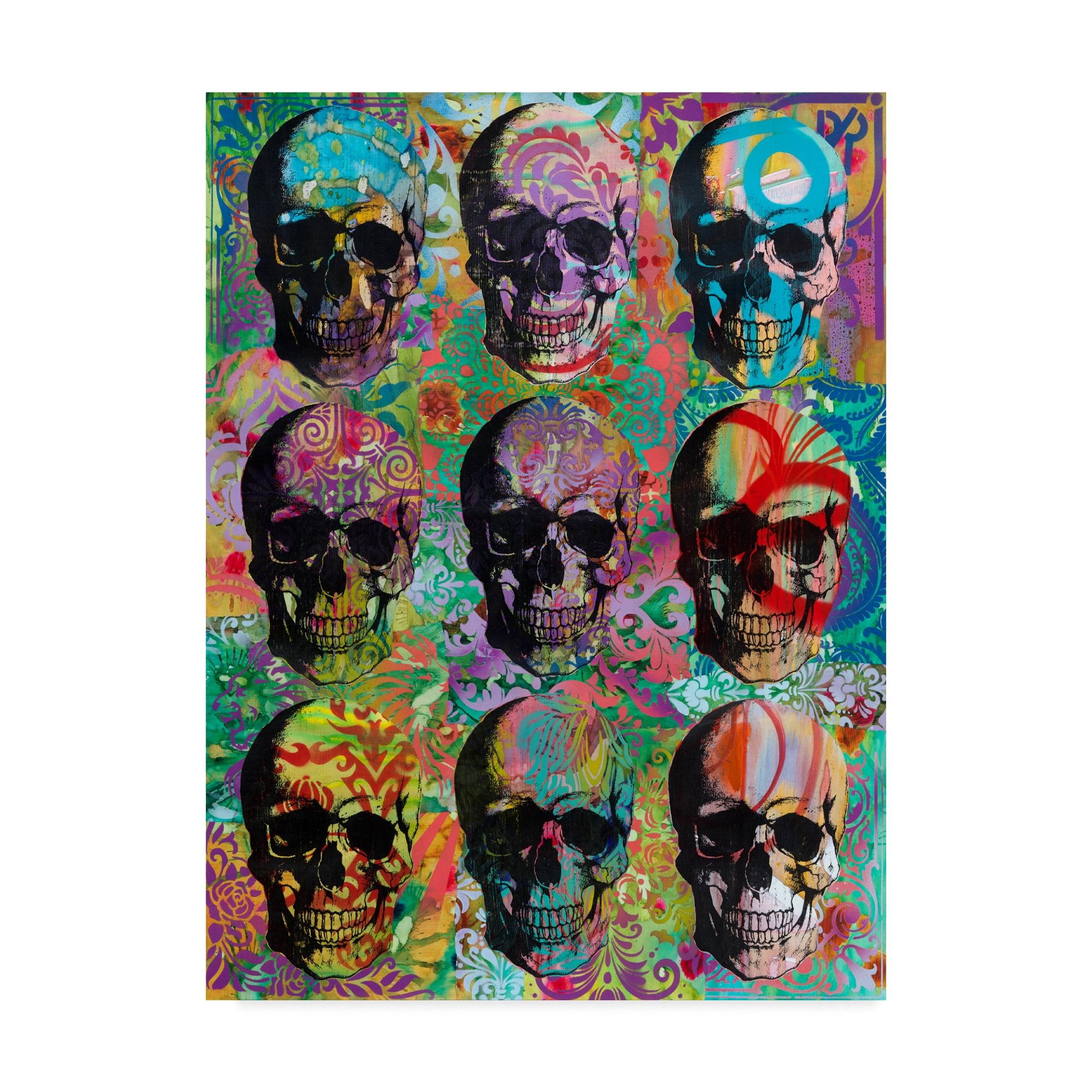 Colorful Psychedelic 9 Skulls Canvas Art by Dean Russo