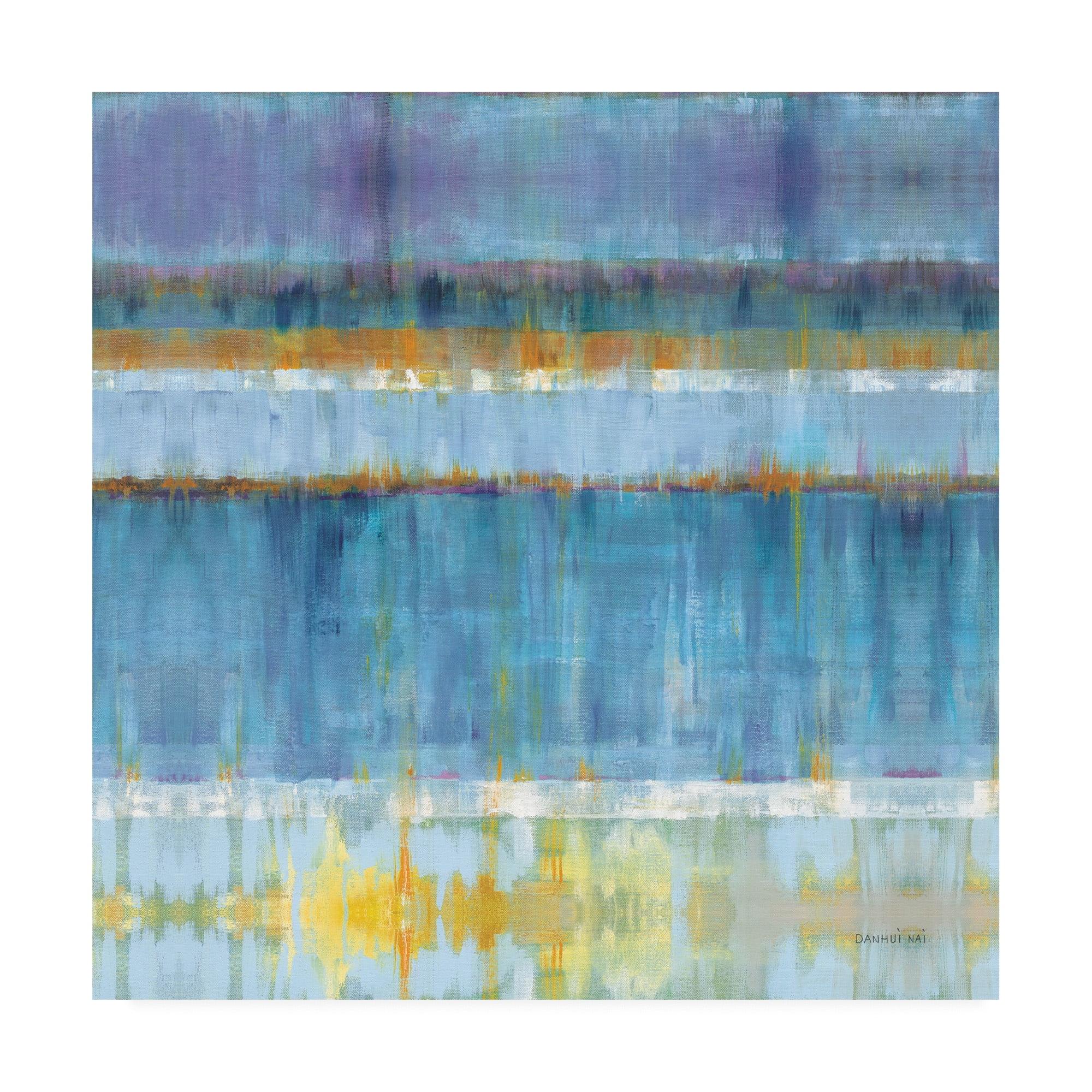 Abstract Stripes Blue and Tan Canvas Print, 14 x 14