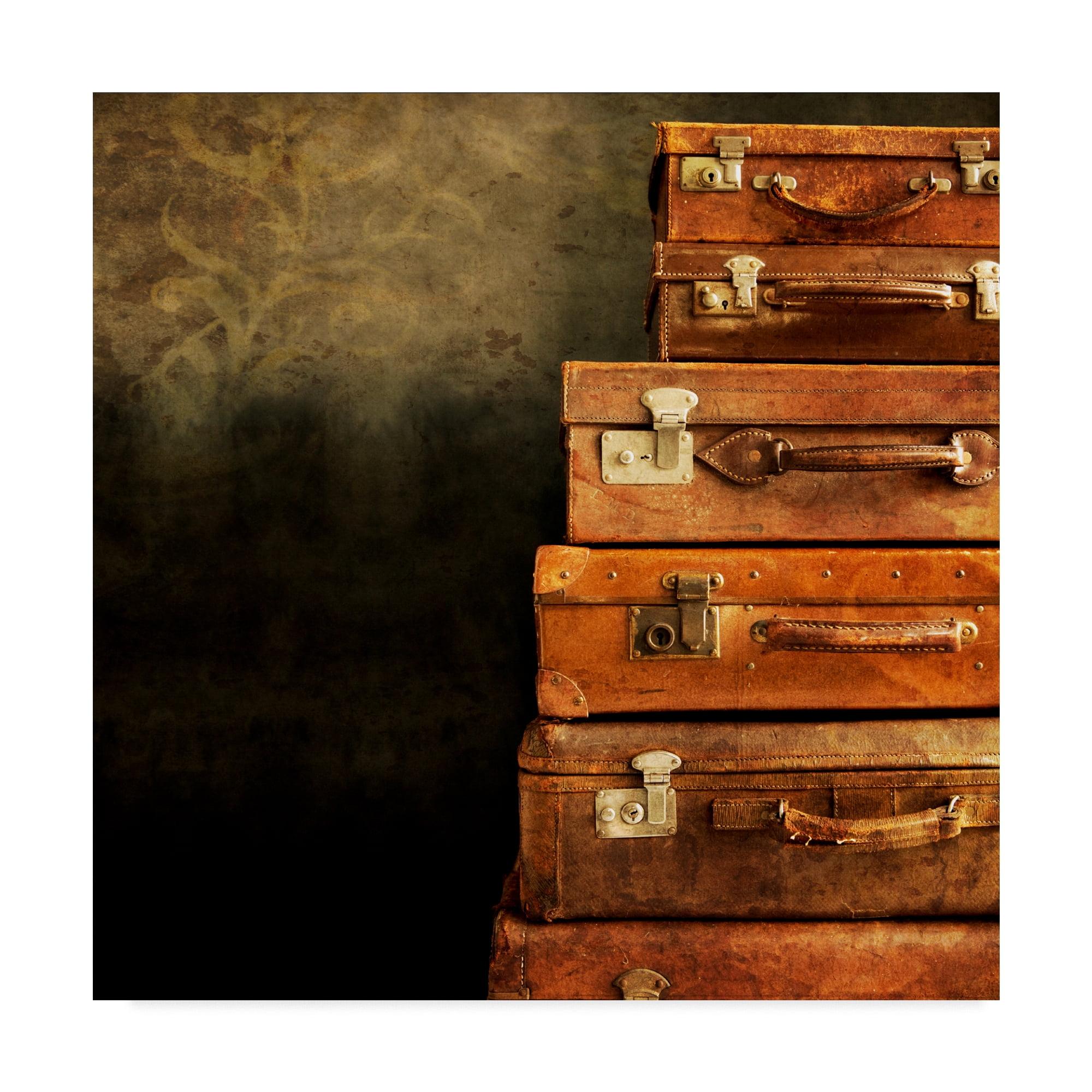 Vintage Brown Suitcases Still Life Canvas Print, 14 x 14