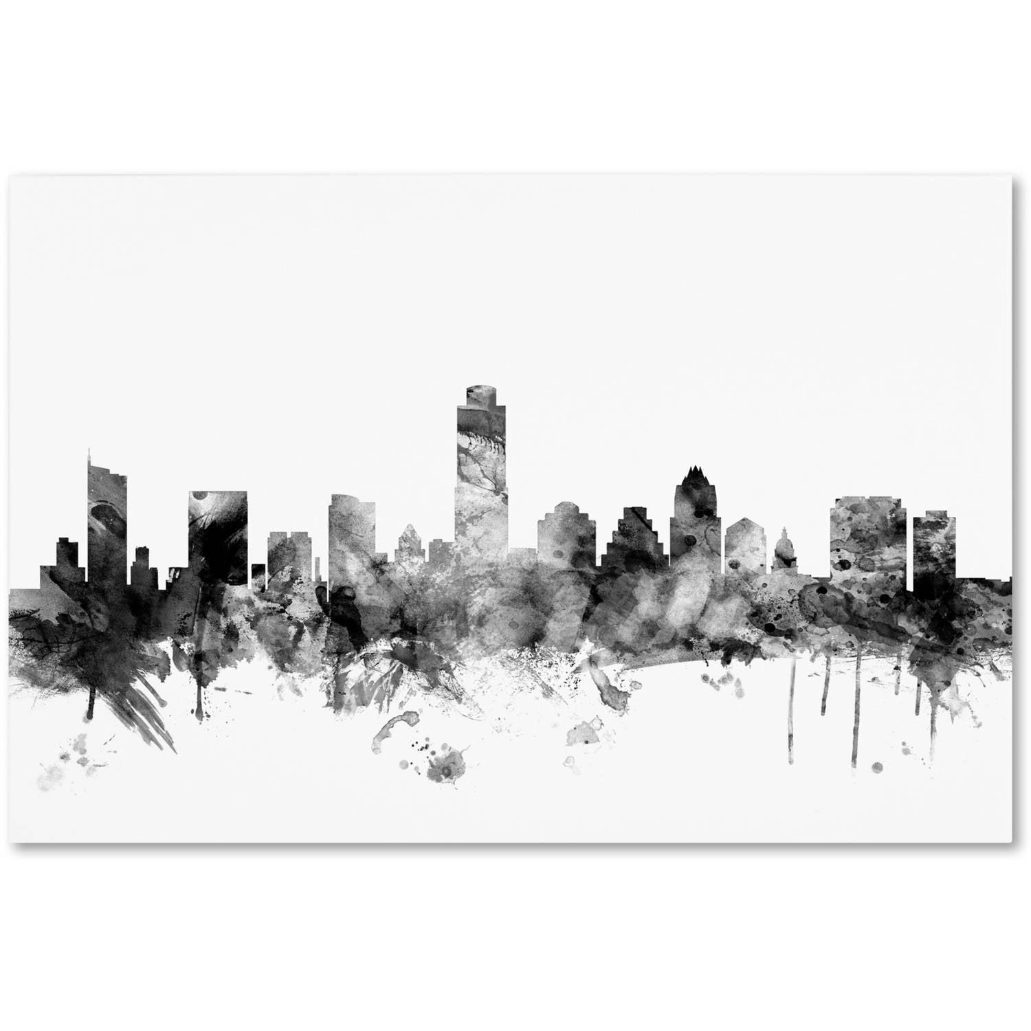 Trademark Fine Art "Austin Texas Skyline B&W" Canvas Art by Michael Tompsett