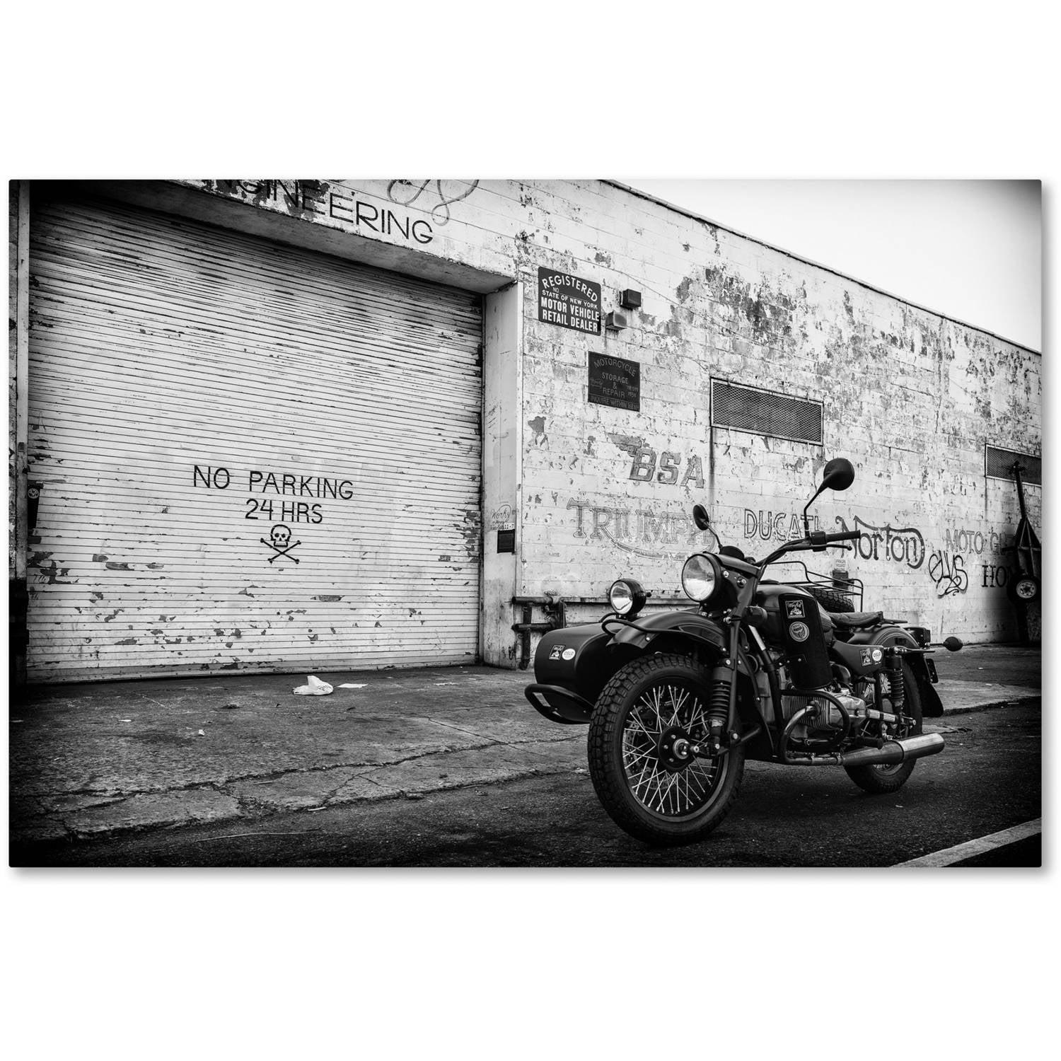 Black and White Motorcycle Landscape Canvas Art