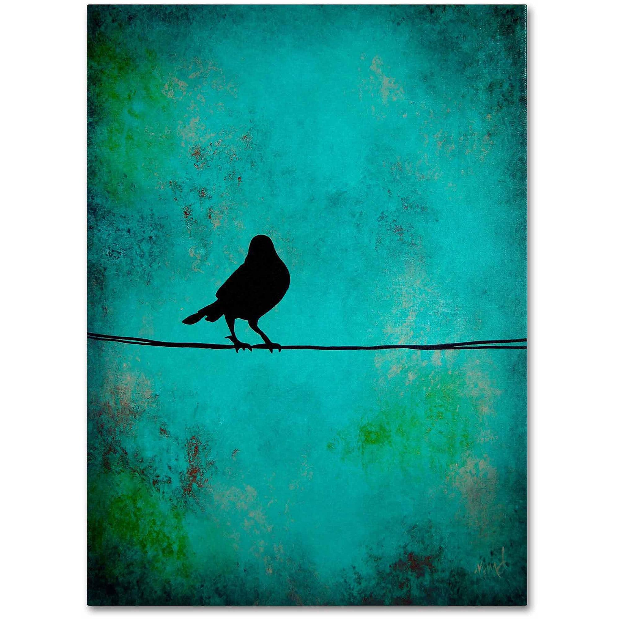 Bird Silhouette on Teal Canvas Framed Art 18" x 24"