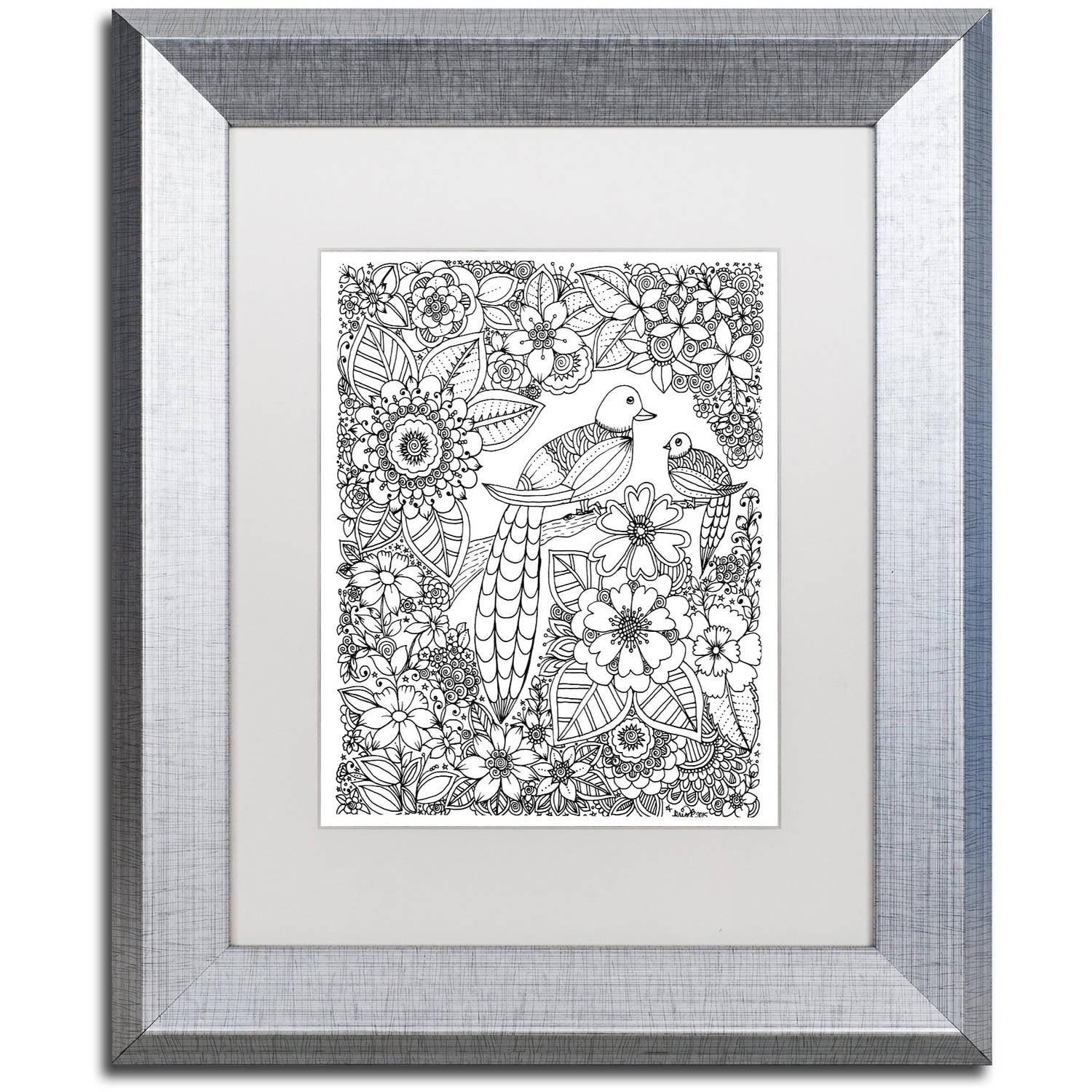 Birds Illustration Silver Framed Wall Art, 14" x 11"