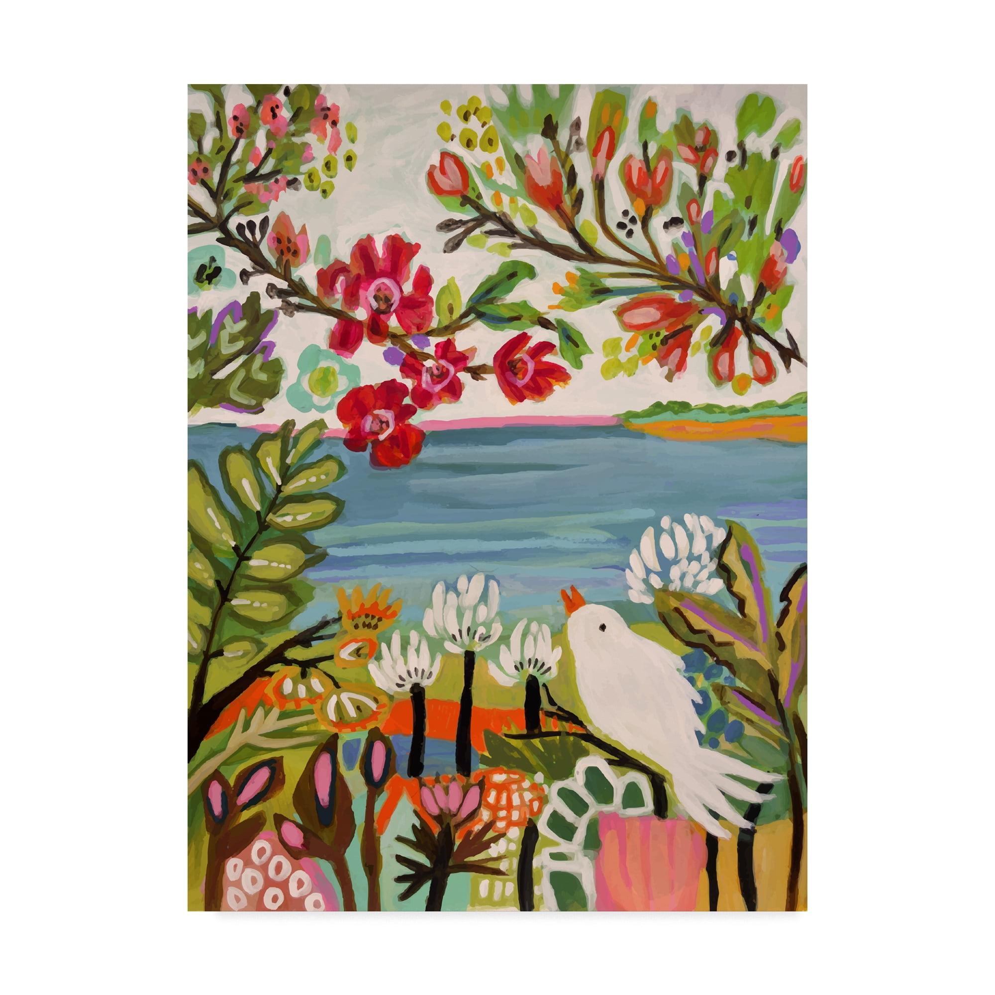 Colorful Floral and Bird Canvas Art by Karen Fields