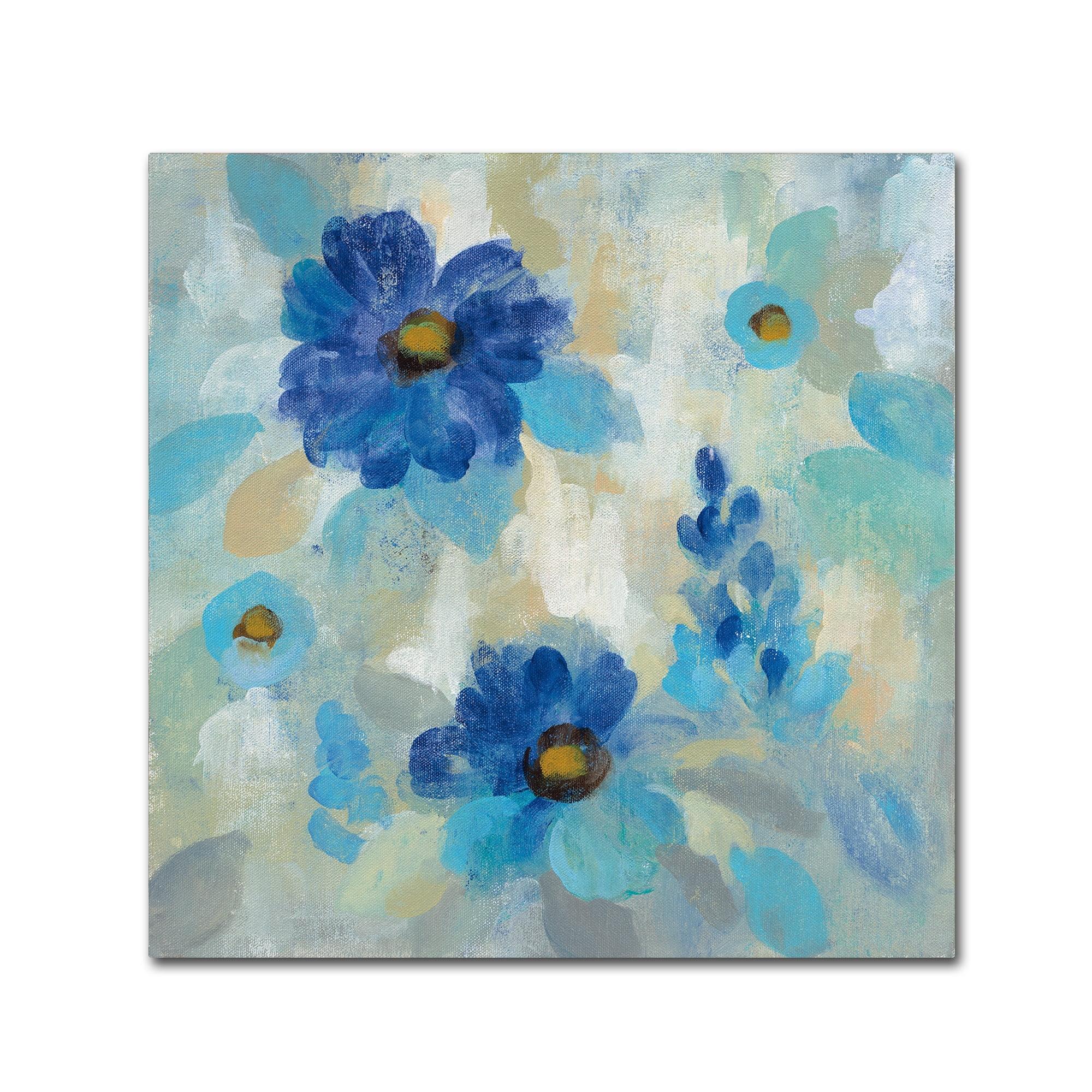 Blue Flowers Whisper II 24" Square Canvas Art