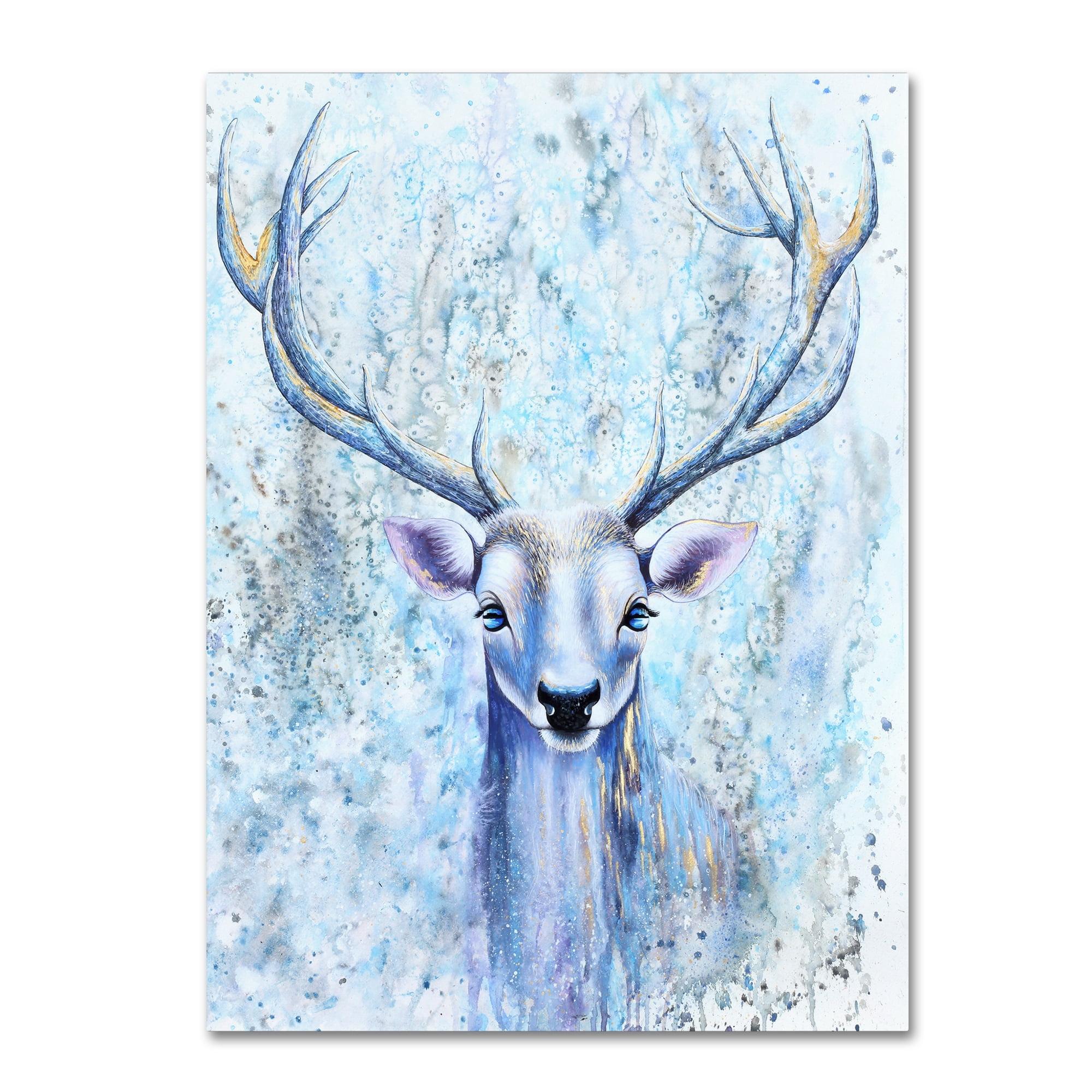 Blue Spirit Deer Modern Canvas Art in 14 x 19 Frame