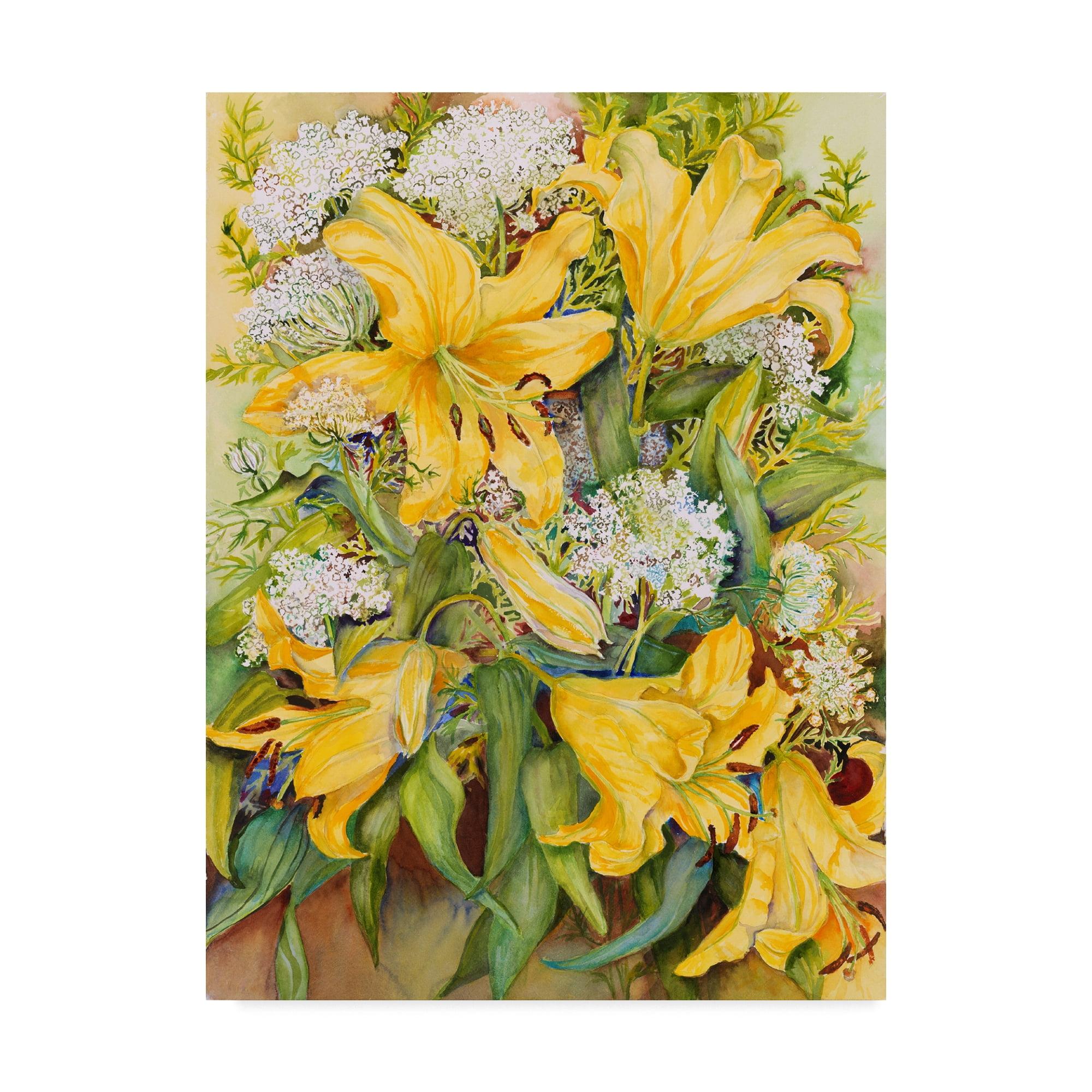 Bright Yellow Lilies Floral Canvas Art by Joanne Porter