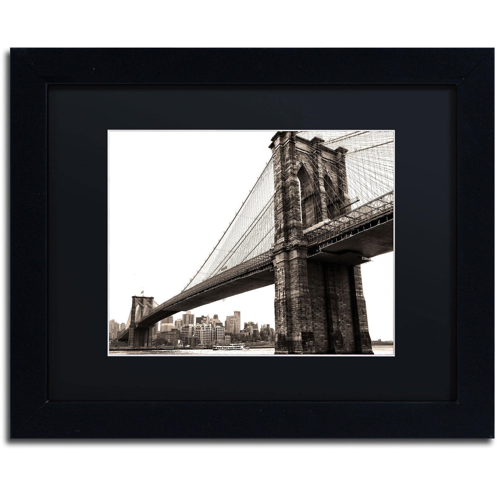 Brooklyn Bridge Black and White Framed Canvas Print