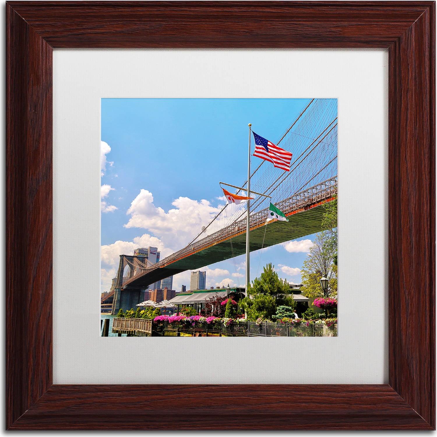 Brooklyn Bridge Landscape Print with White Wood Frame