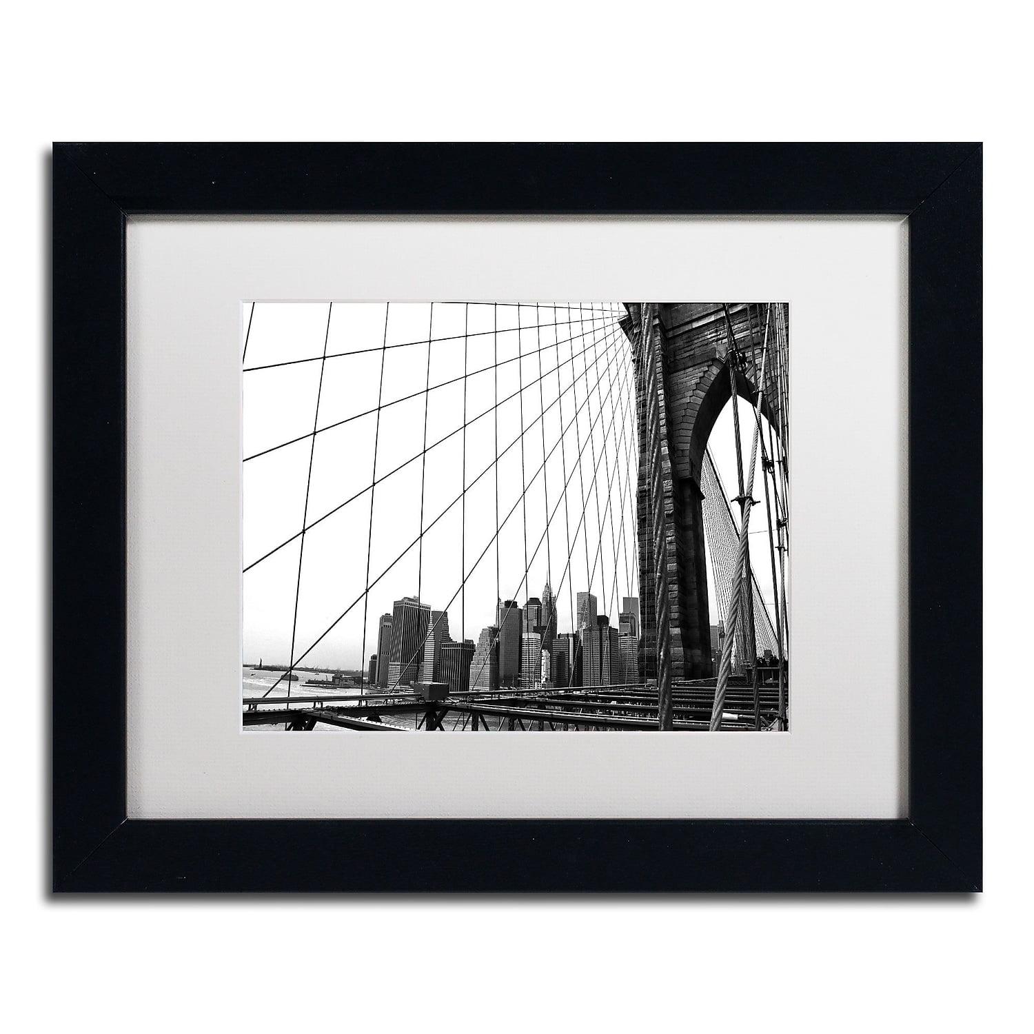 Trademark Fine Art "Brooklyn Bridge 4" Canvas Art by CATeyes, White Matte, Black Frame