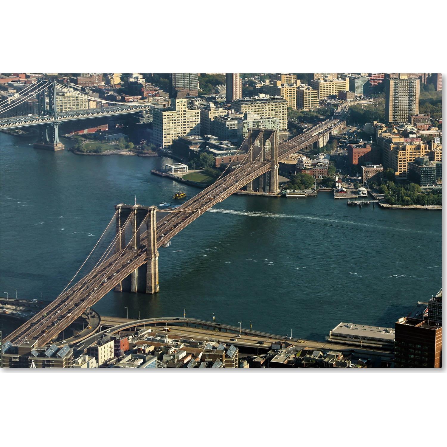 Brooklyn Bridge Aerial View Framed Canvas Art 24 x 16