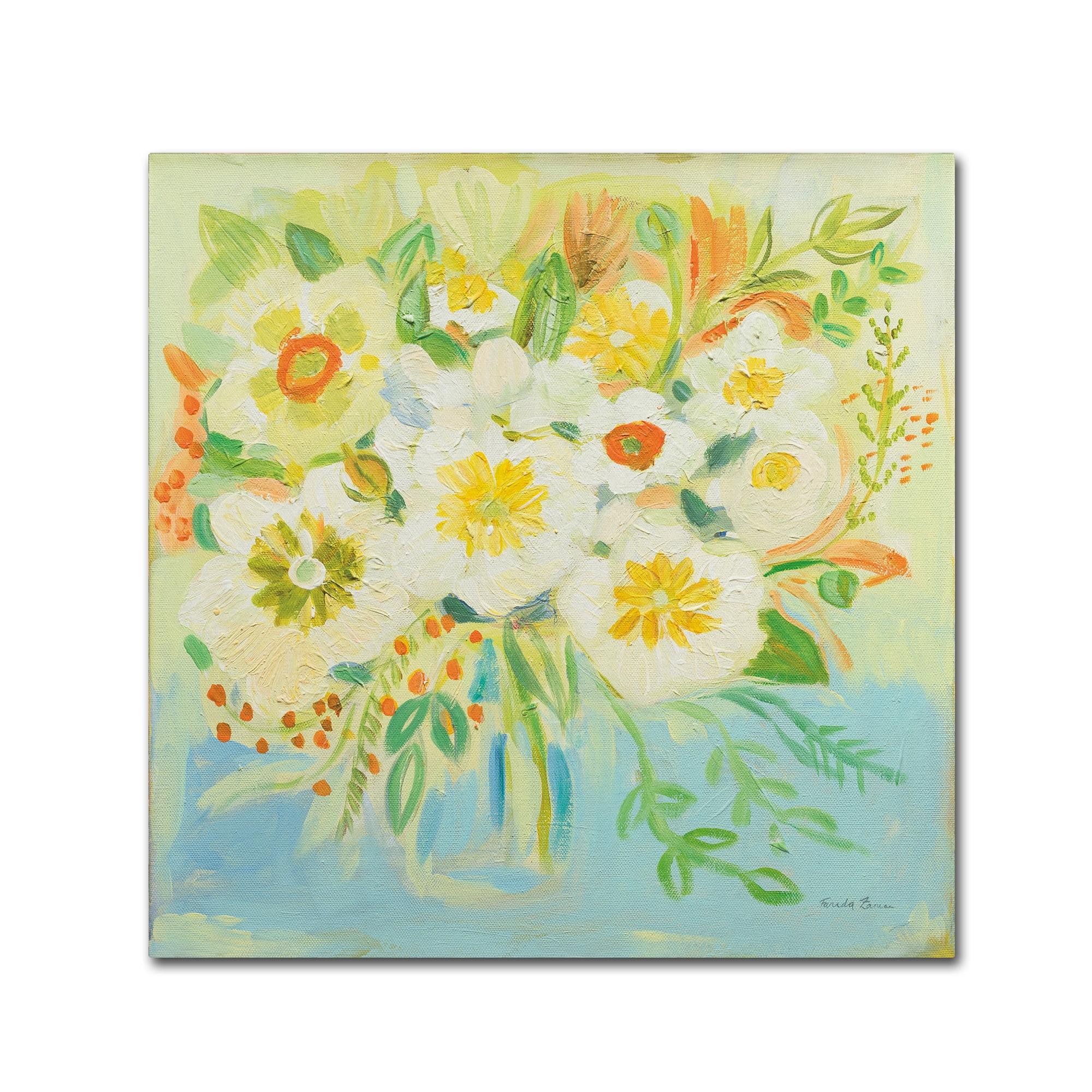 14 x 14 Yellow and Blue Floral Canvas Art