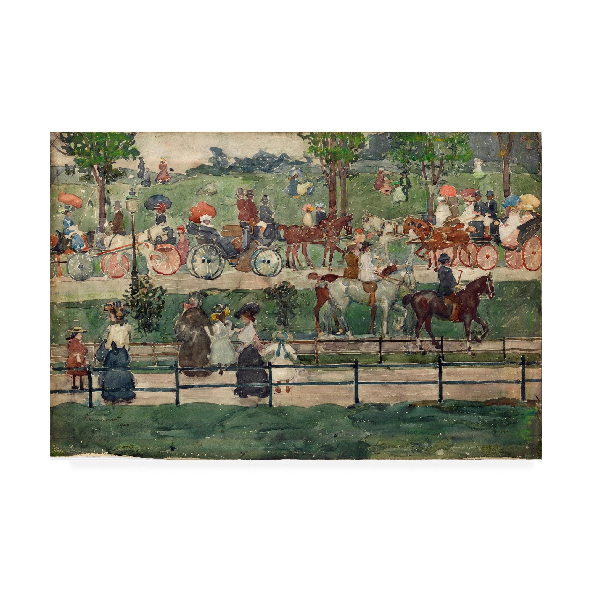 Central Park 1900 Traditional Canvas Art in Tan and Green