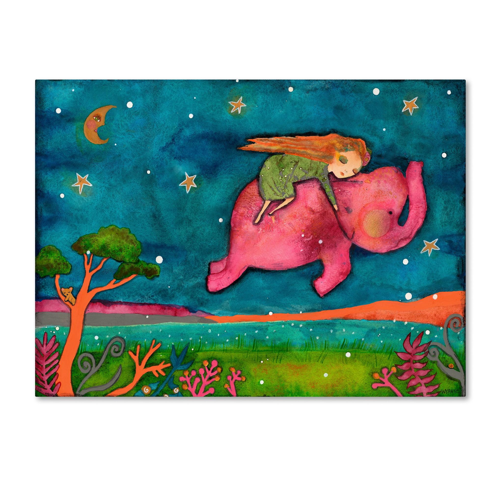 Fantasy Landscape Girl on Pink Elephant Canvas Art, 14x19