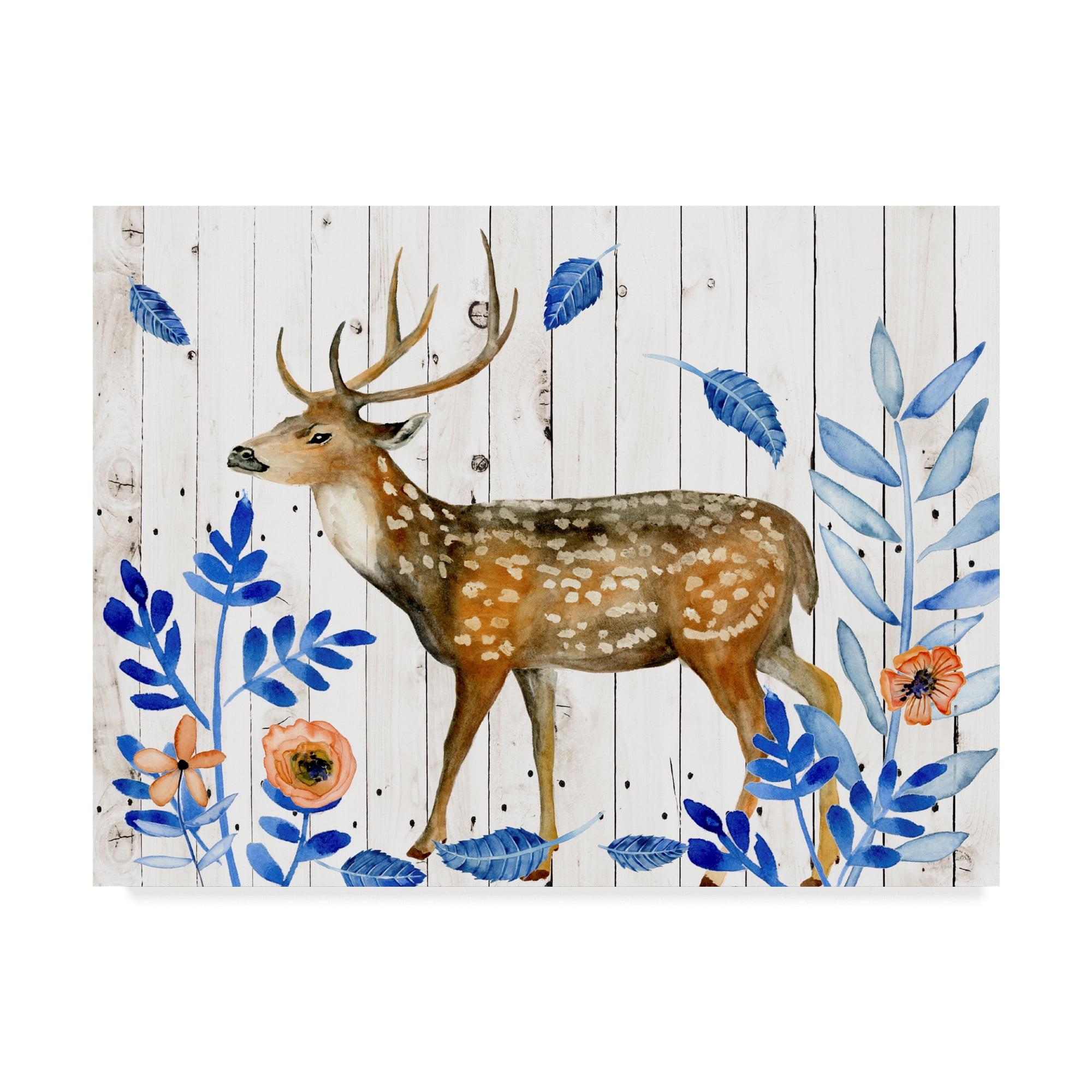 Modern Framed Deer Canvas Art with Floral Accents