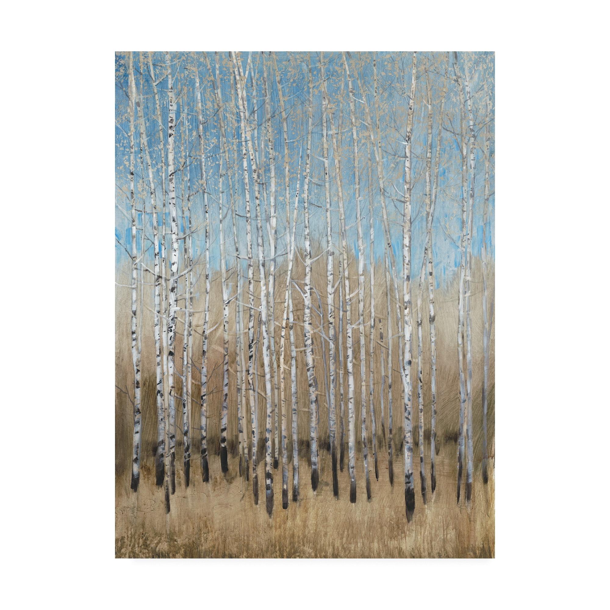 Dusty Blue Birch Trees Landscape Canvas Art