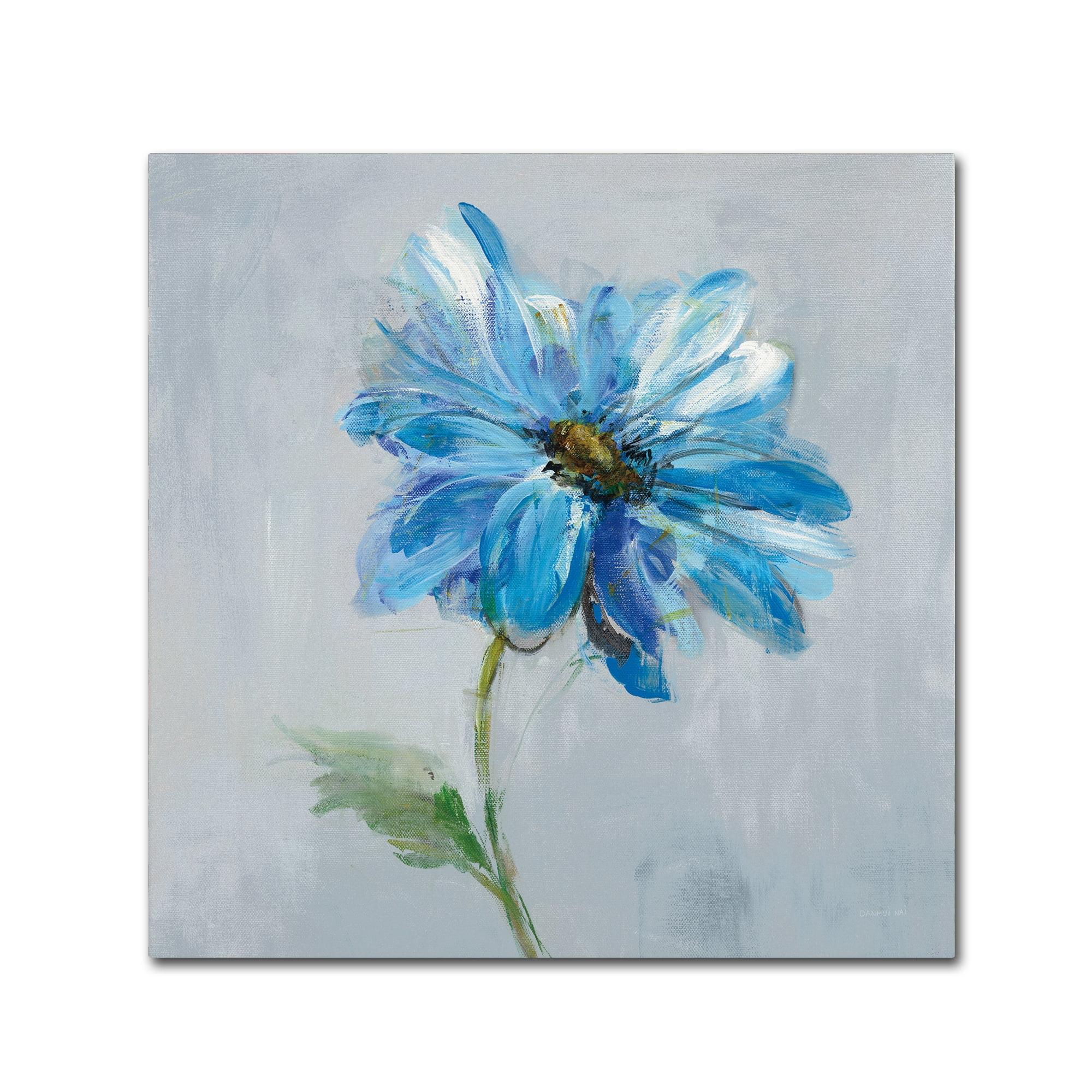 Blue Floral Bloom Canvas Art with Wooden Frame