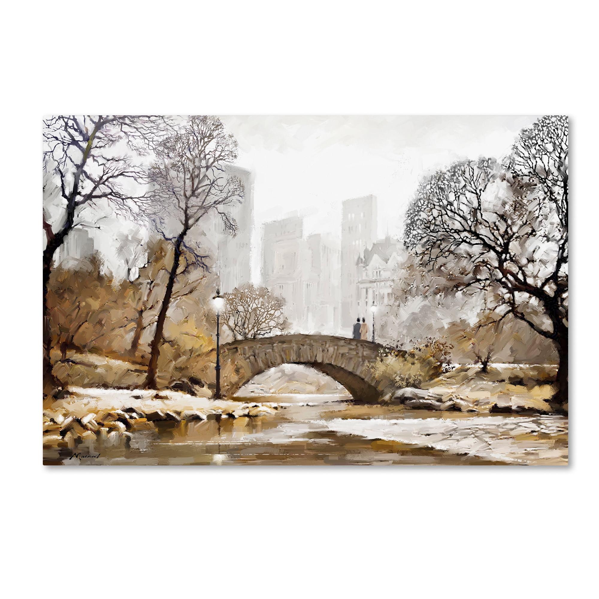 Gapstow Bridge Scenic Modern Canvas Art in Neutral Tones