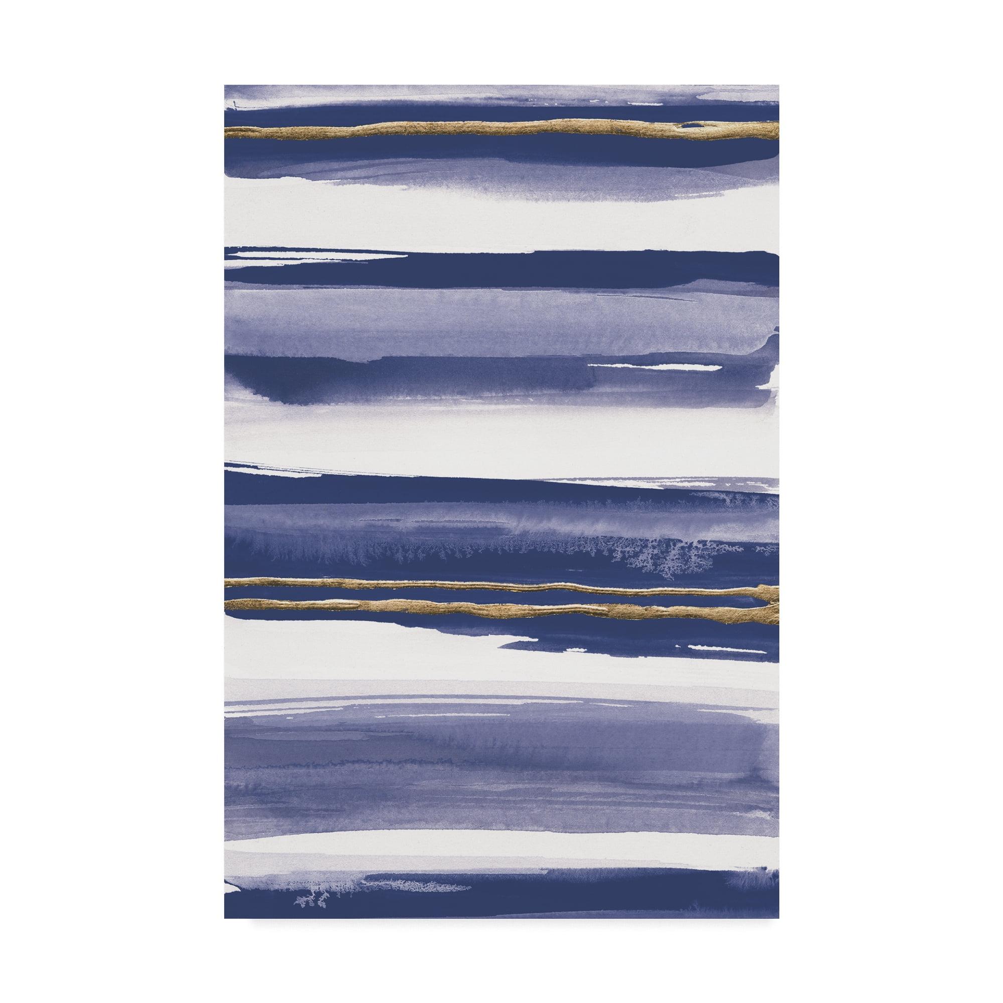 Indigo and White Horizontal Brushstroke Canvas Art, 16 x 24