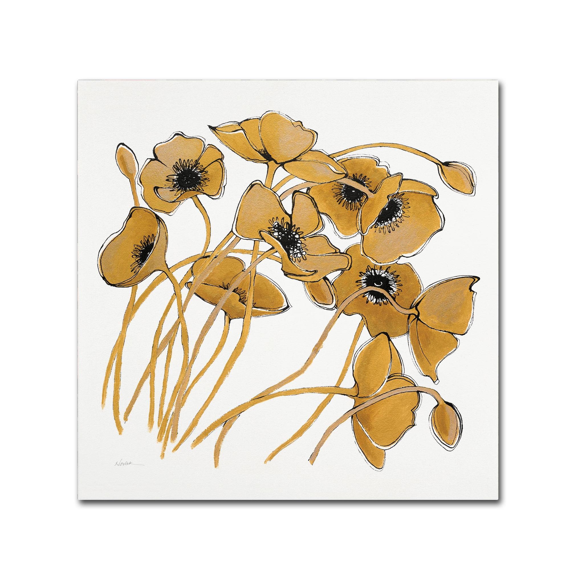 " Gold Black Line Poppies II " by Shirley Novak