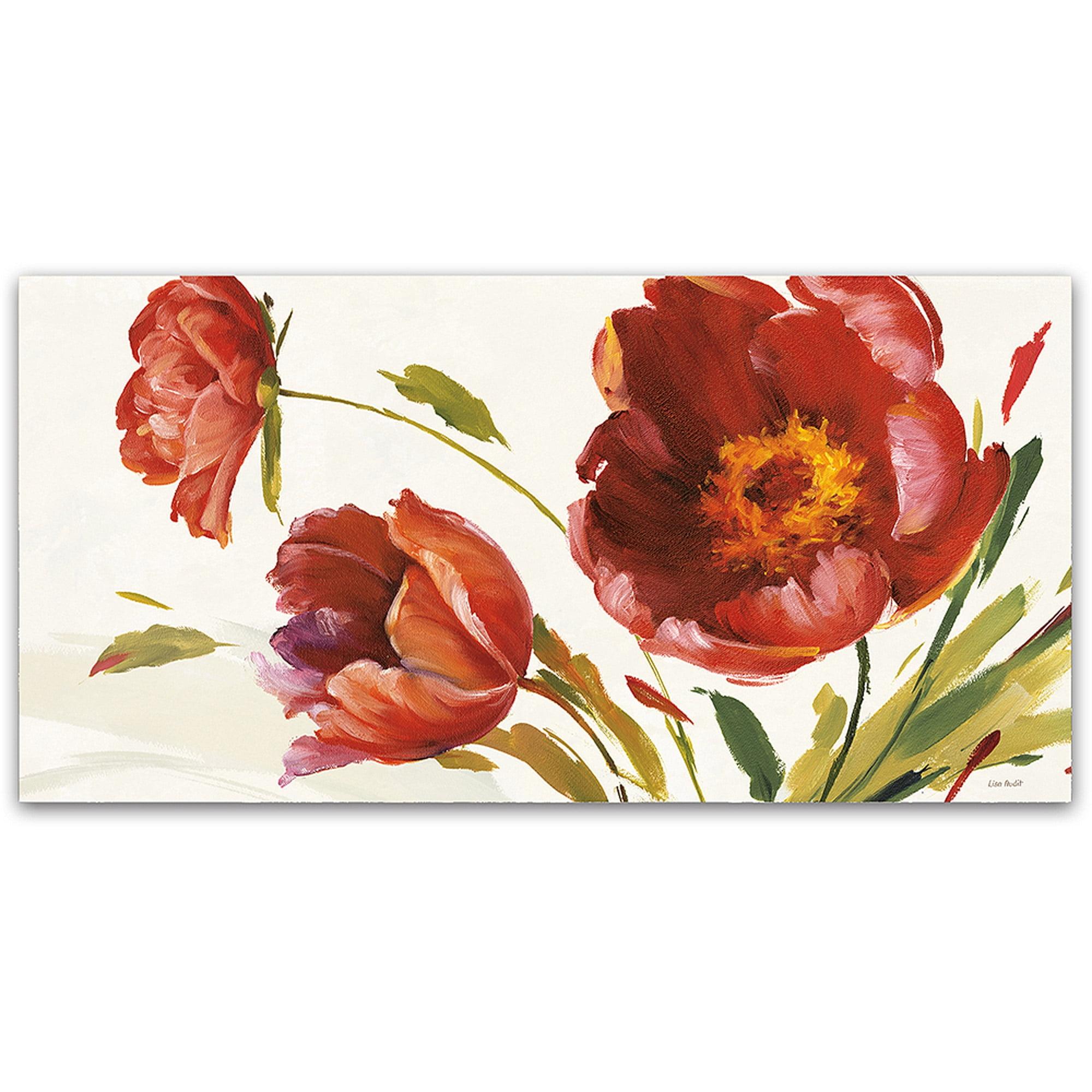 Large Red Floral Canvas Art with Cream Background