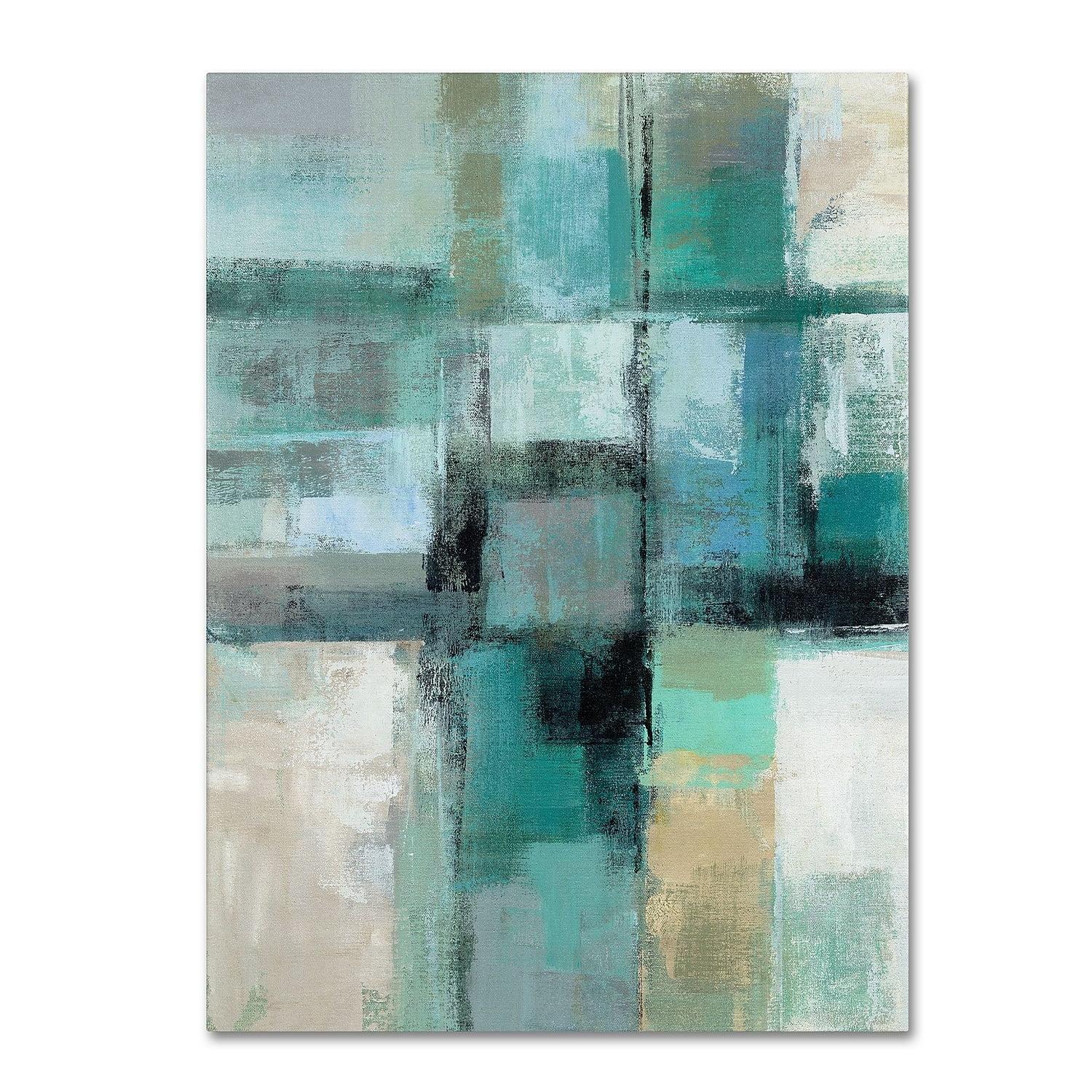 Island Hues Crop I Abstract Canvas Painting in Teal and Beige, 18 x 24