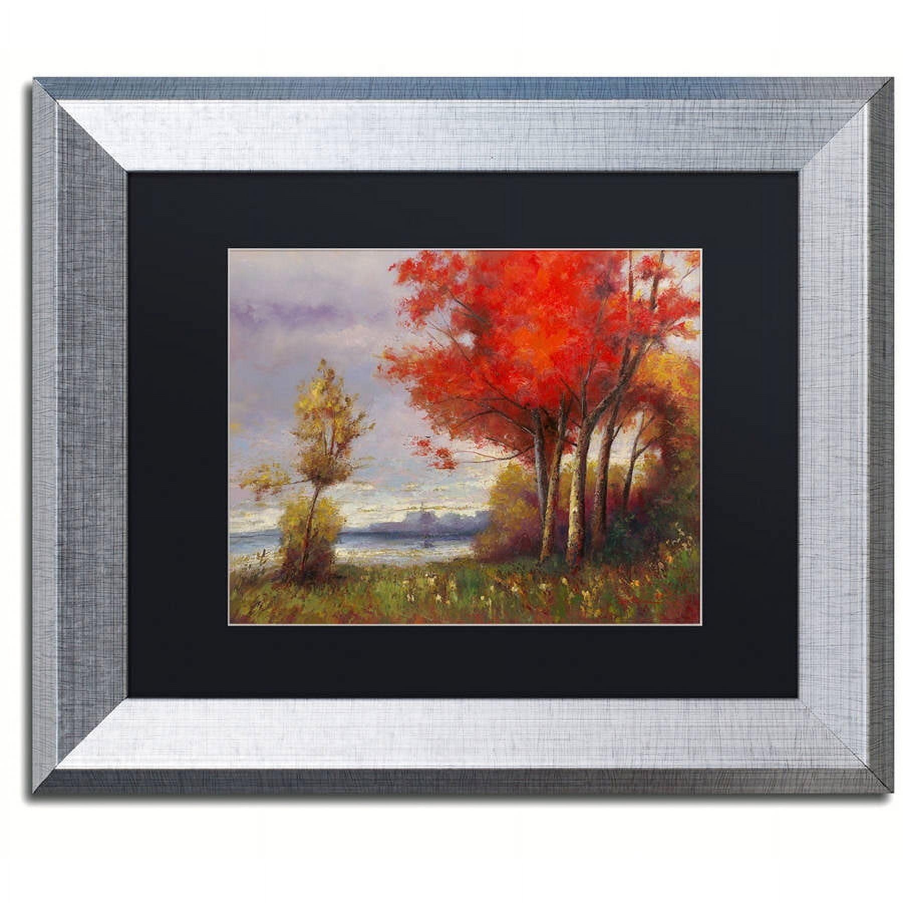 Red Trees Landscape Acrylic Painting on Canvas with Silver Frame