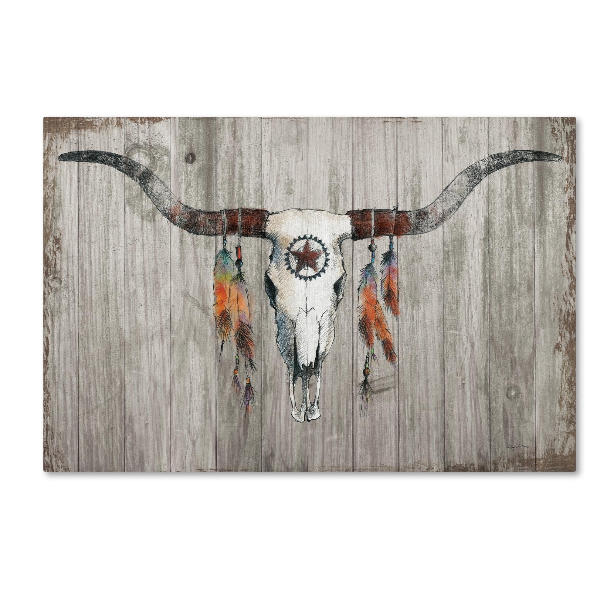 Trademark Fine Art 'Longhorn on Dark Gray Wood' Canvas Art by Avery Tillmon