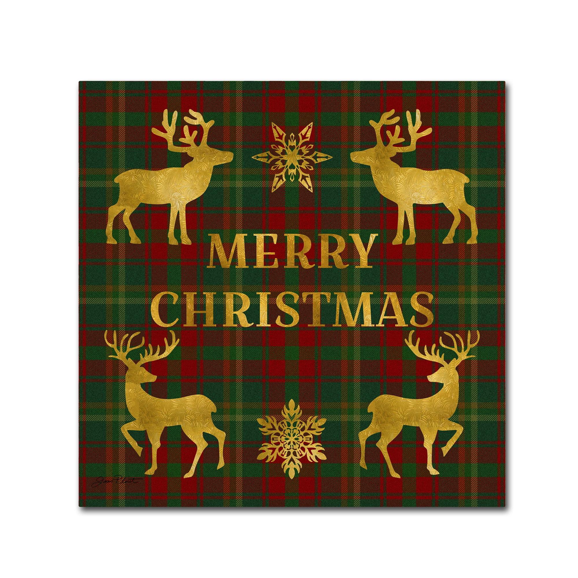 Merry Christmas Plaid Canvas Art with Gold Accents