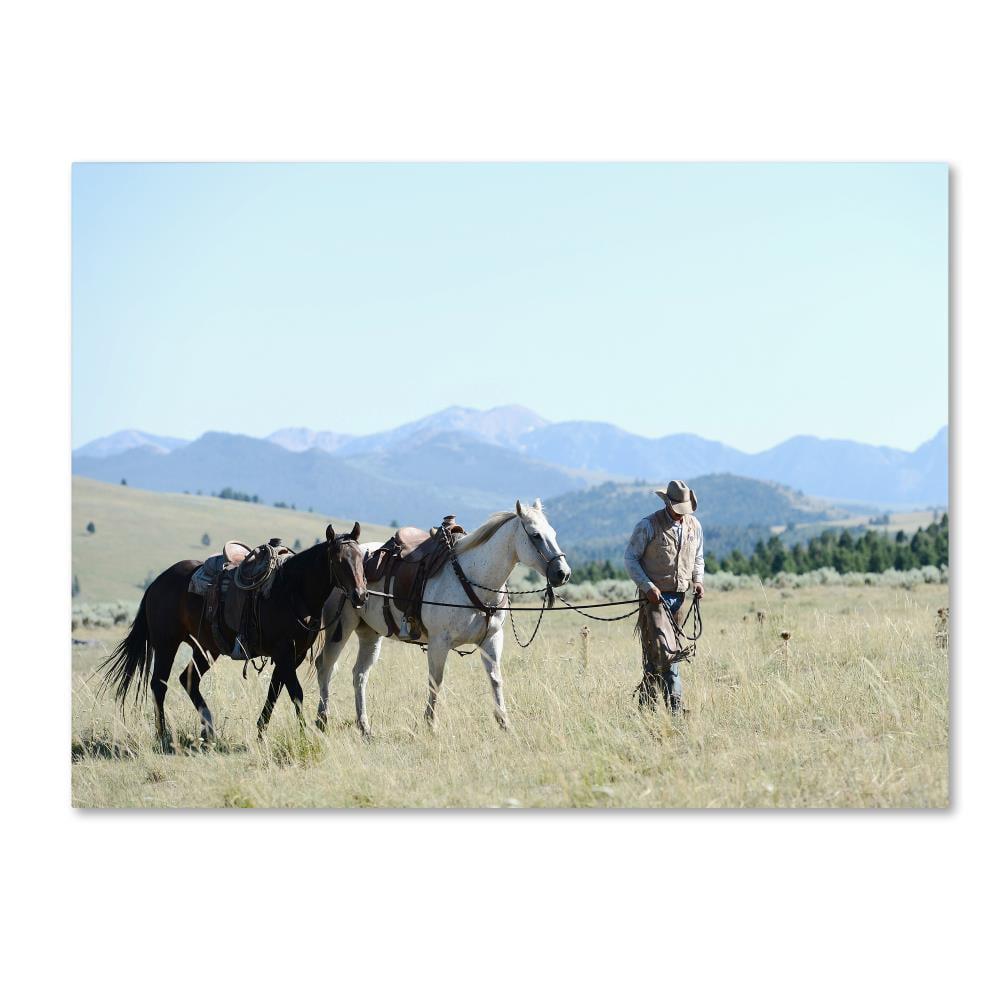 Montana Horse Rancher Landscape Canvas Art in Multicolor