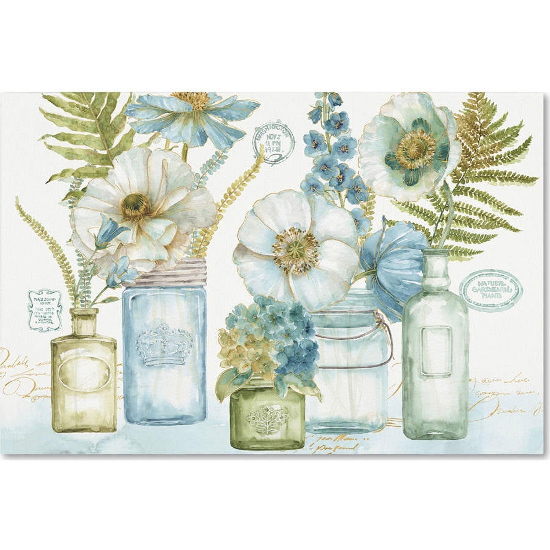 Green and Blue Floral Canvas Art Print, 16 x 24